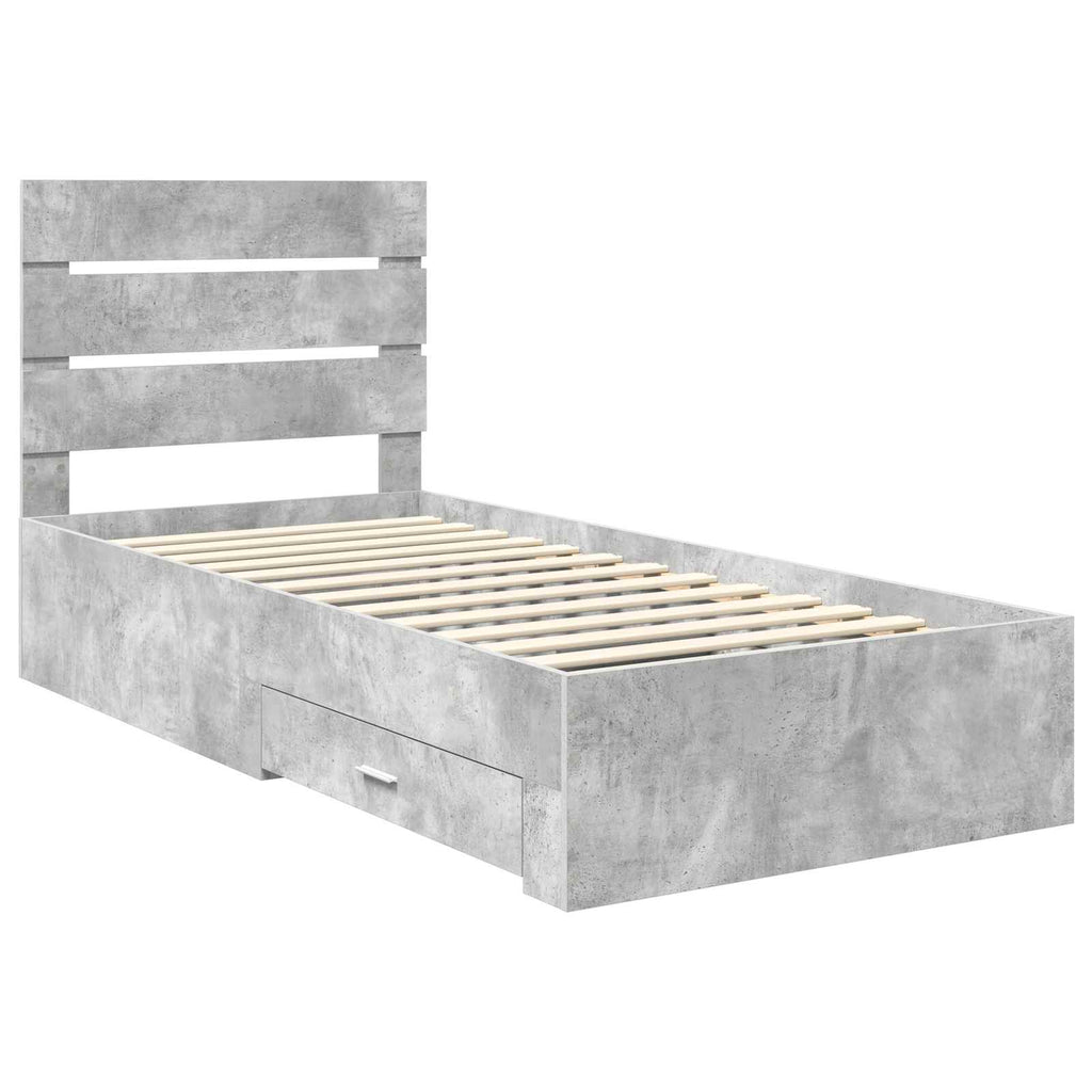 vidaXL Ramka łóżka z szufladą Betonowy szary i srebro 70 x 190 cm
