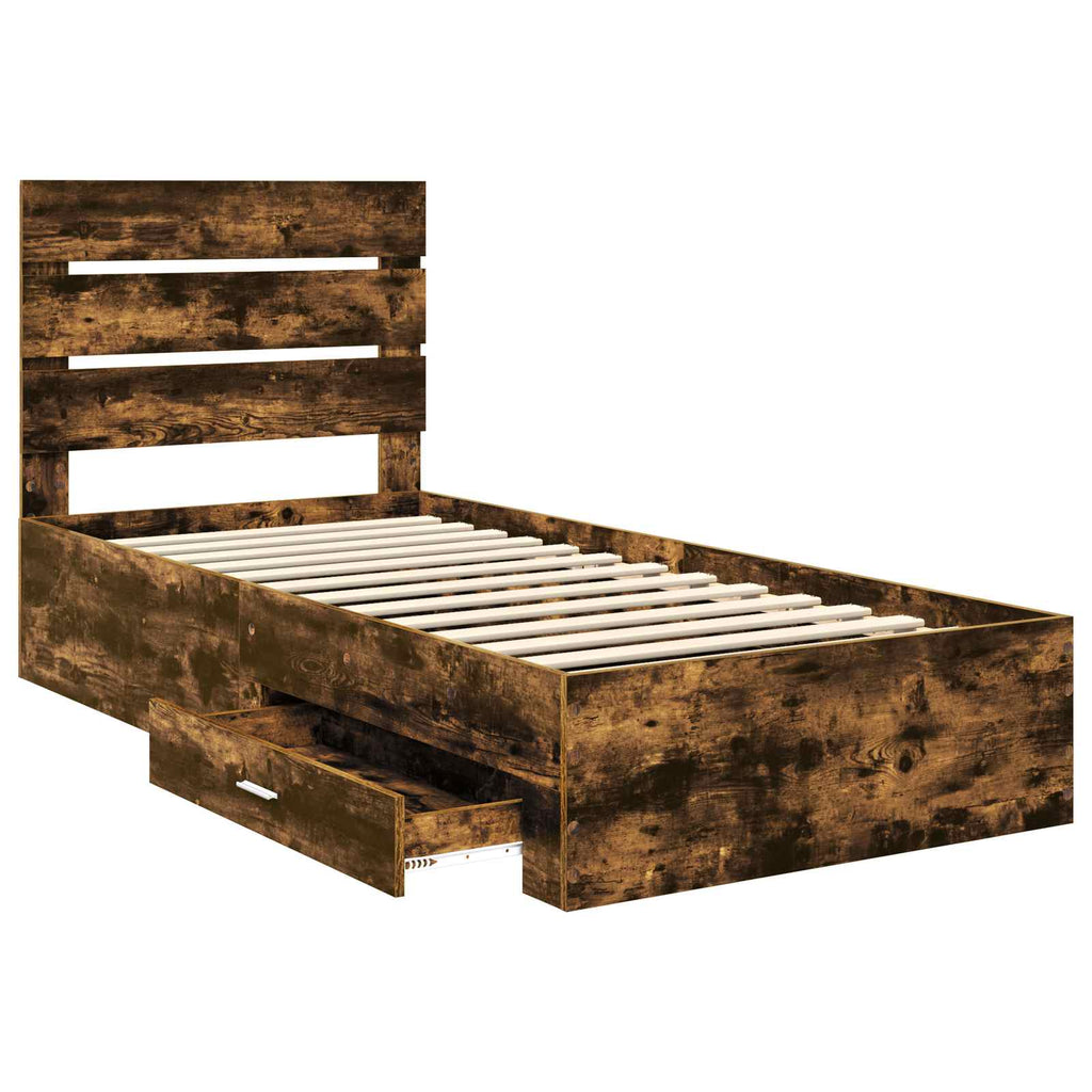 vidaXL Ramka łóżka z szufladą Wędzone dąb i srebro 75 x 190 cm