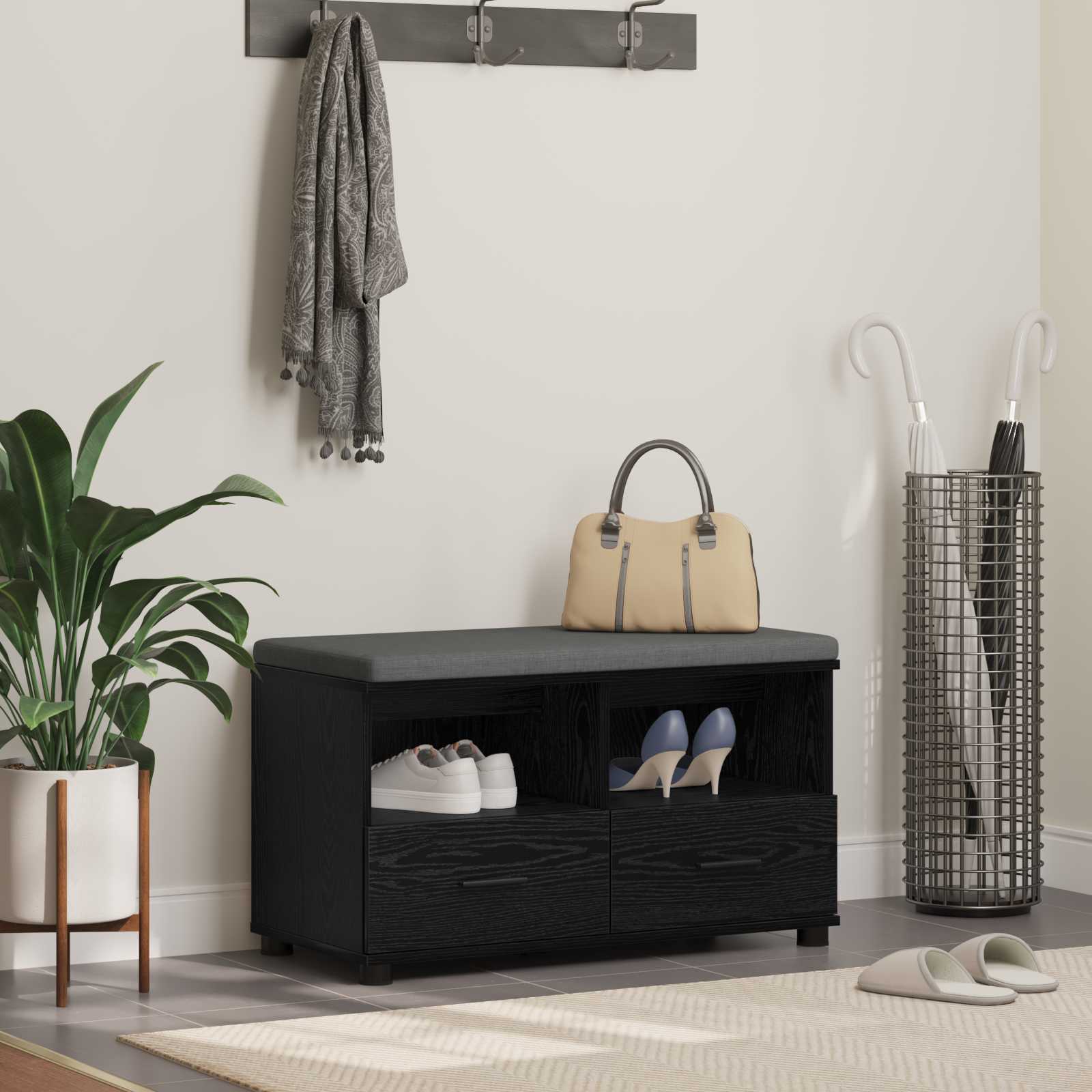 vidaXL Ławka w przedpokoju z poduszką Czarny Dąb 80 x 38 x 46 cm