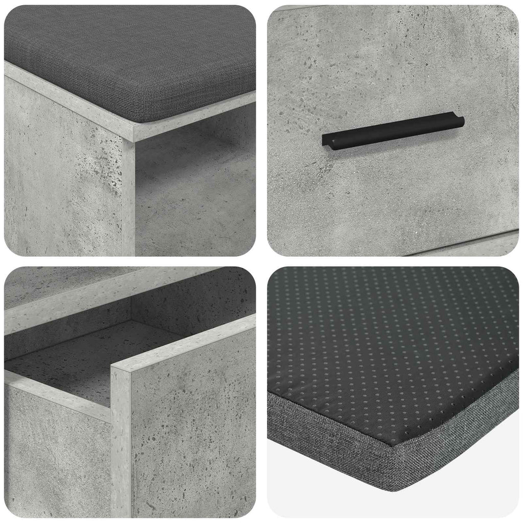 vidaXL Ławka w przedpokoju z poduszką Betonowy Szary 80 x 38 x 46 cm