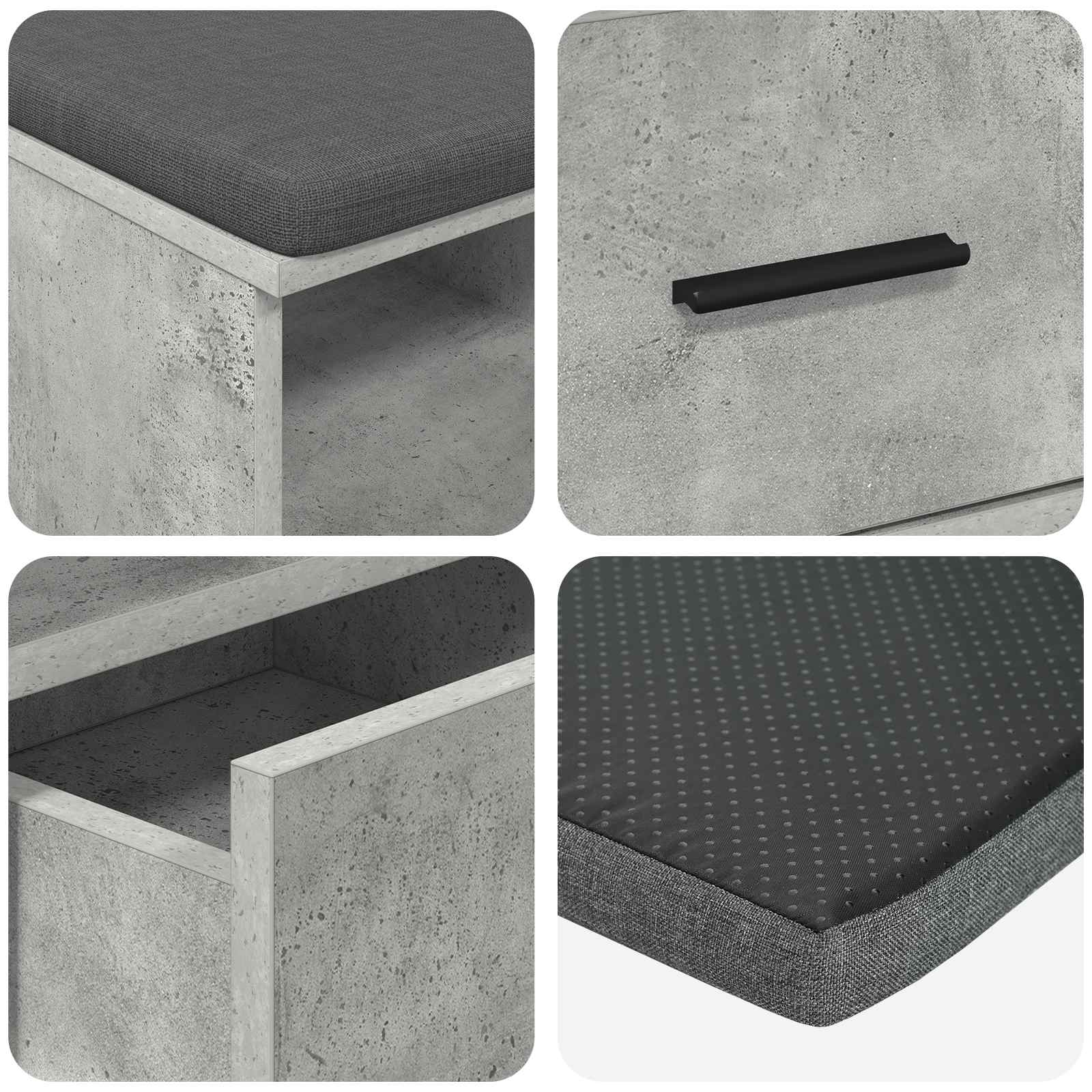 vidaXL Ławka w przedpokoju z poduszką Betonowy Szary 80 x 38 x 46 cm