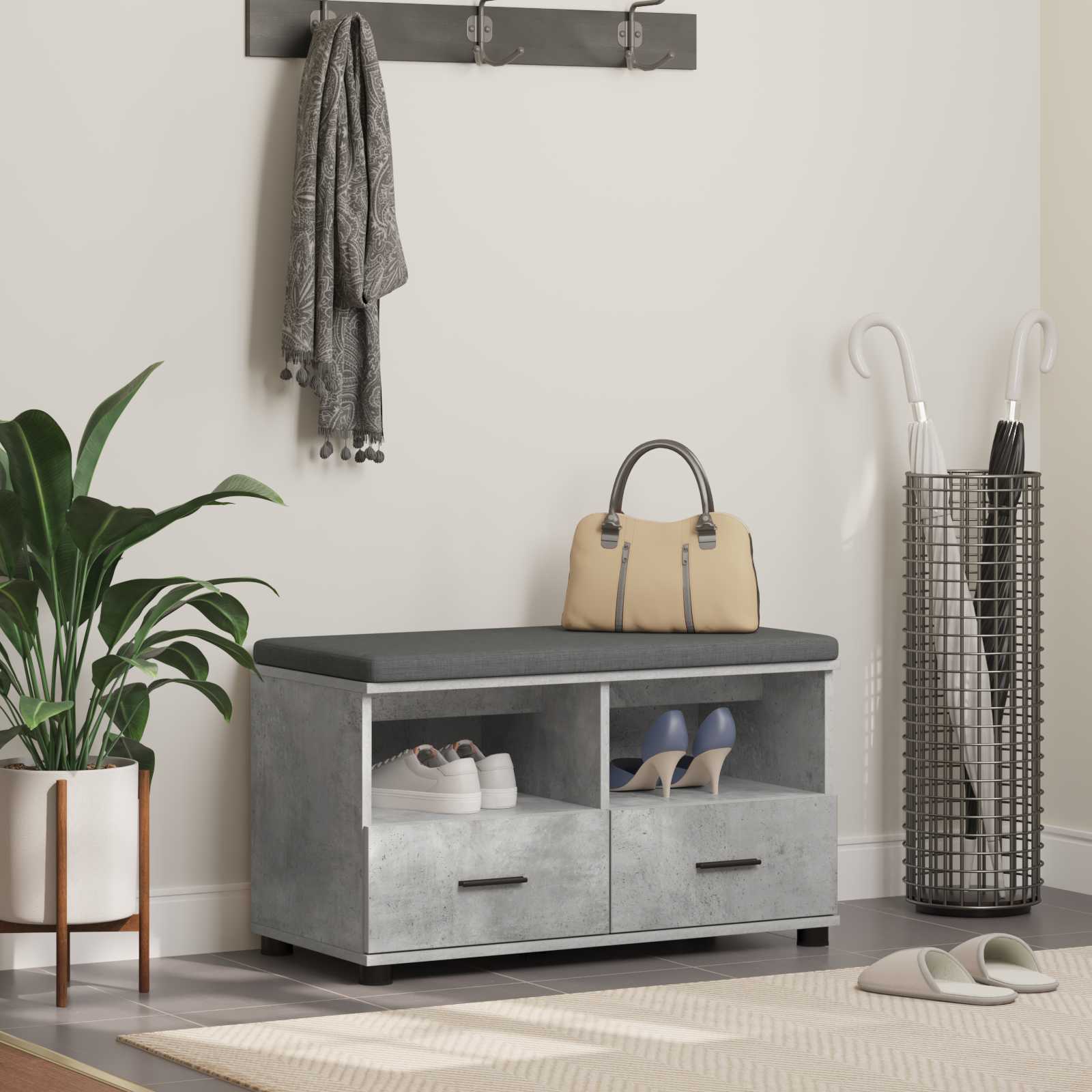 vidaXL Ławka w przedpokoju z poduszką Betonowy Szary 80 x 38 x 46 cm