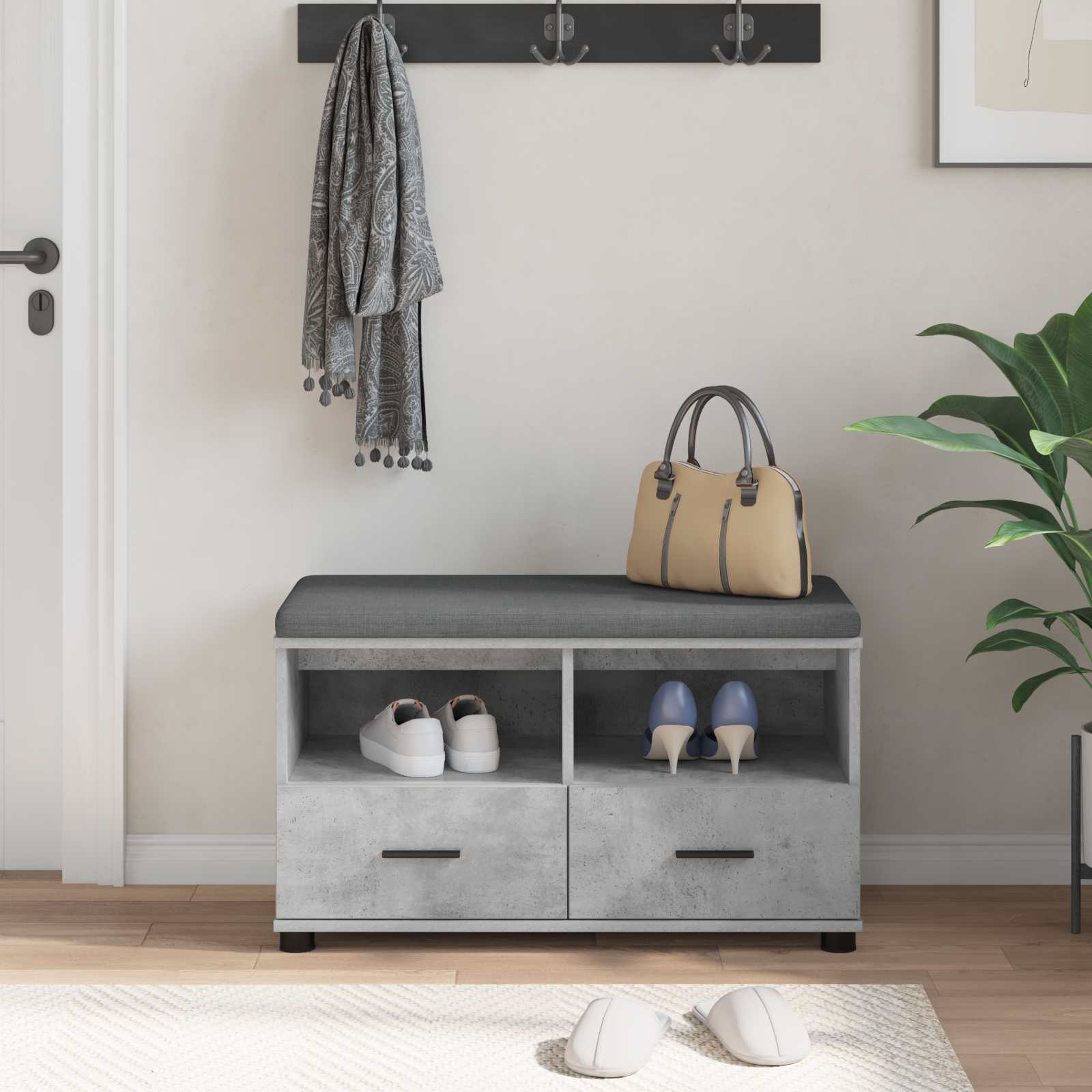 vidaXL Ławka w przedpokoju z poduszką Betonowy Szary 80 x 38 x 46 cm