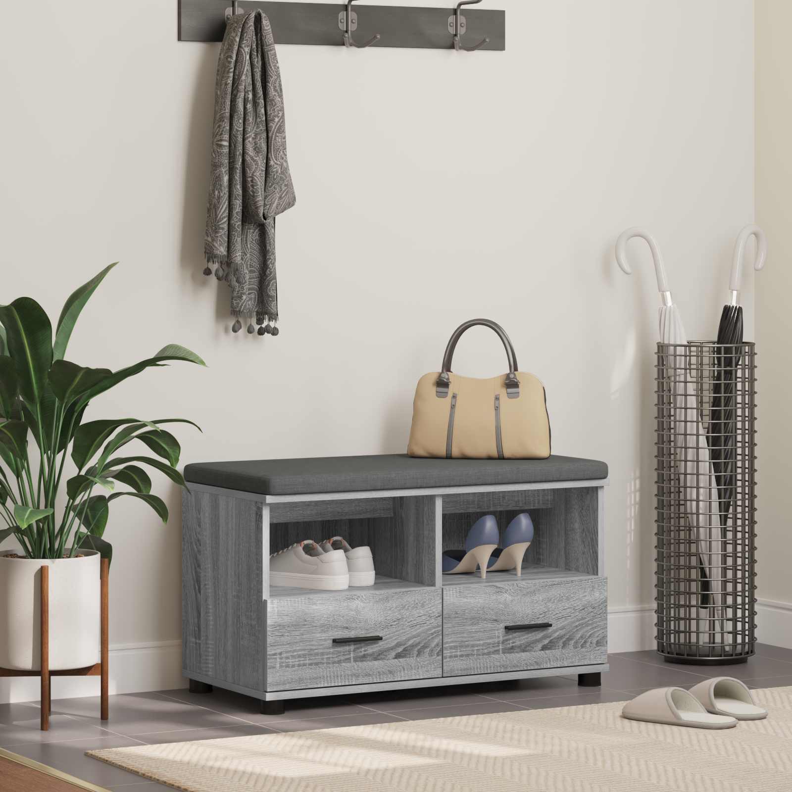 vidaXL Ławka w przedpokoju z poduszką Szary Sonoma 80 x 38 x 46 cm