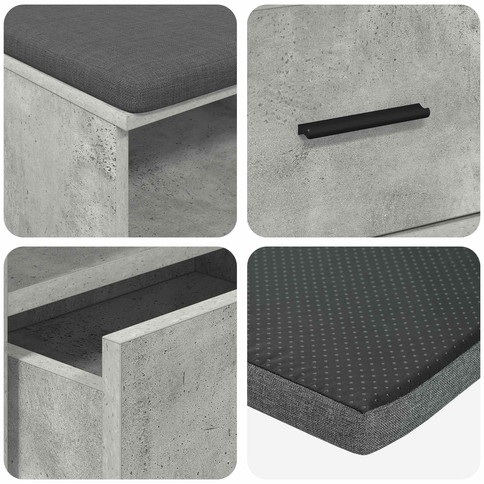vidaXL Ławka w przedpokoju z poduszką Betonowy Szary 100 x 38 x 46 cm