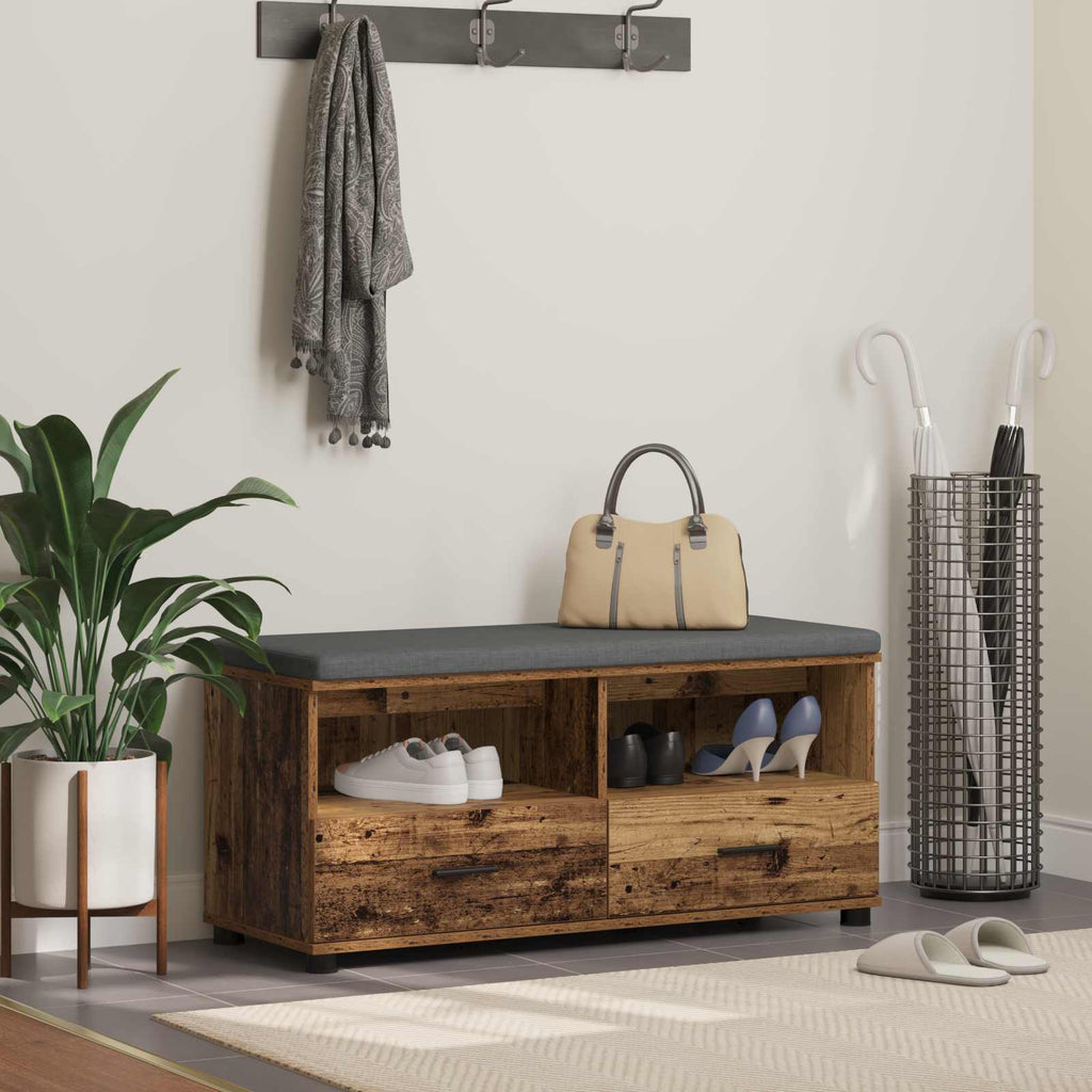 vidaXL Ławka w przedpokoju z poduszką Stare drewno 100 x 38 x 46 cm