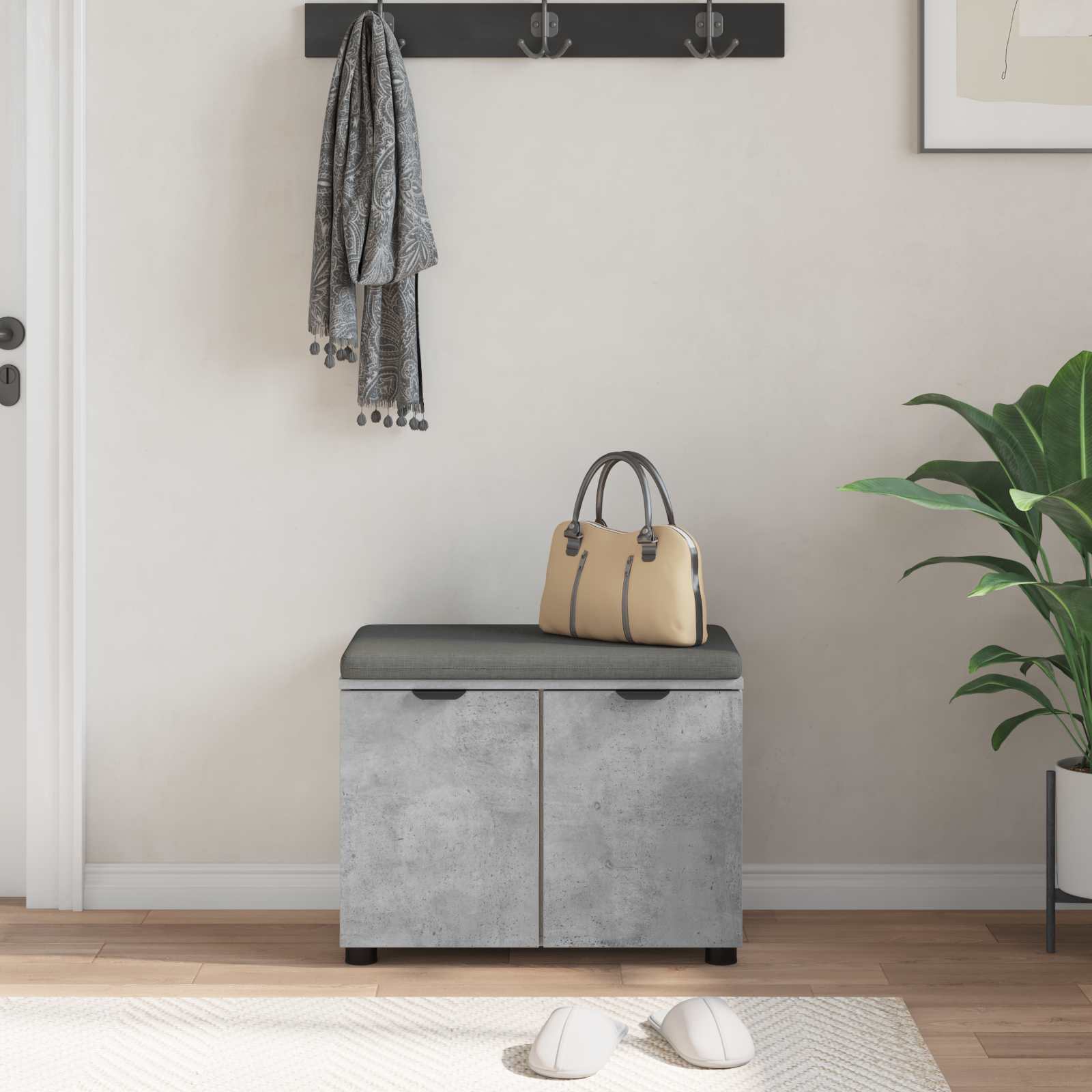 vidaXL Ławka w przedpokoju z poduszką Betonowy Szary 60 x 38 x 46 cm