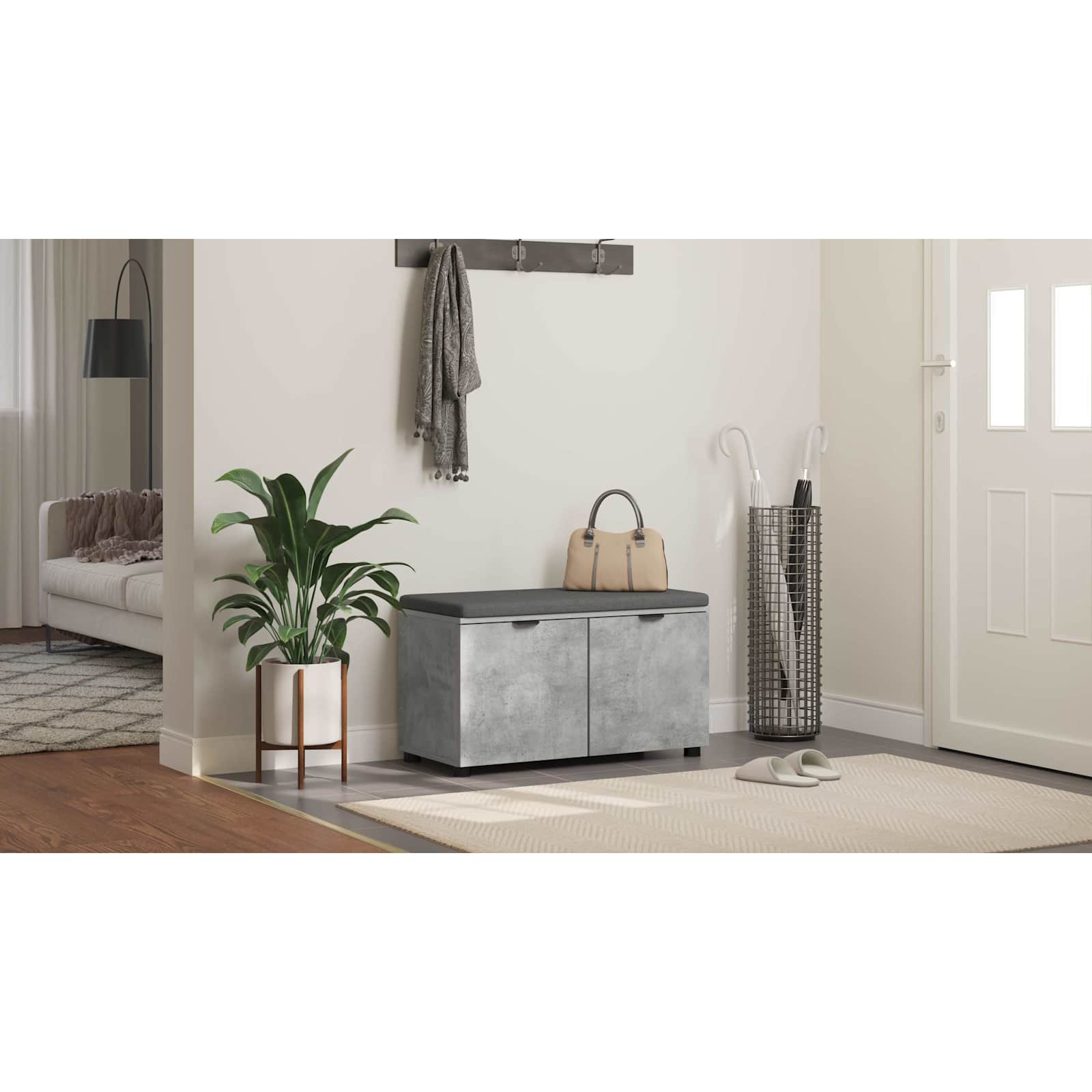 vidaXL Ławka w przedpokoju z poduszką Betonowy Szary 80 x 38 x 46 cm