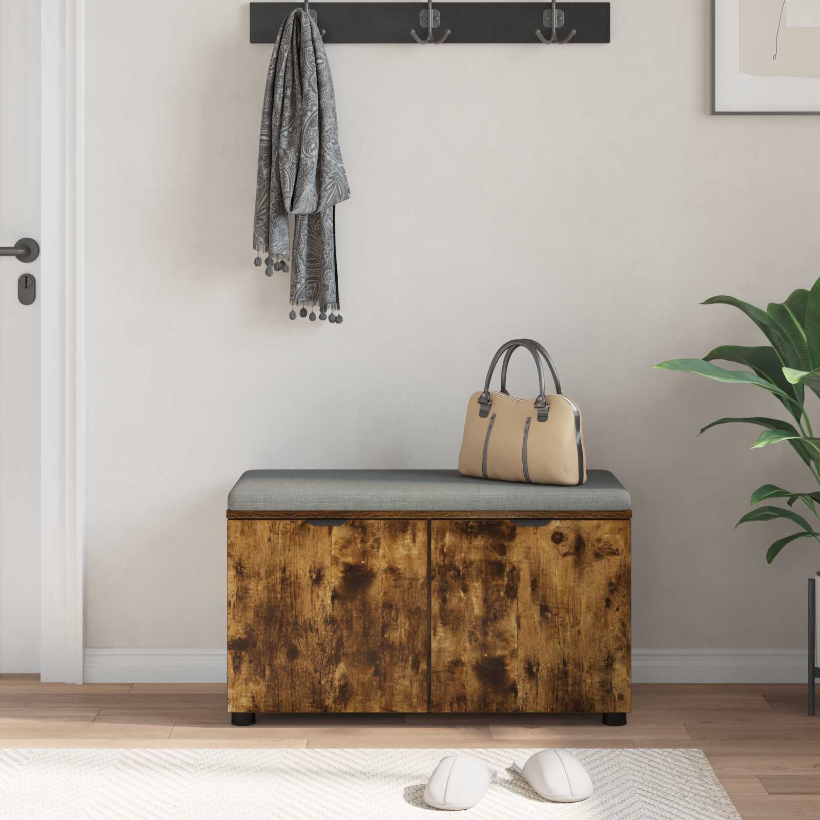 vidaXL Ławka w przedpokoju z poduszką Dąb Wędzony 80 x 38 x 46 cm