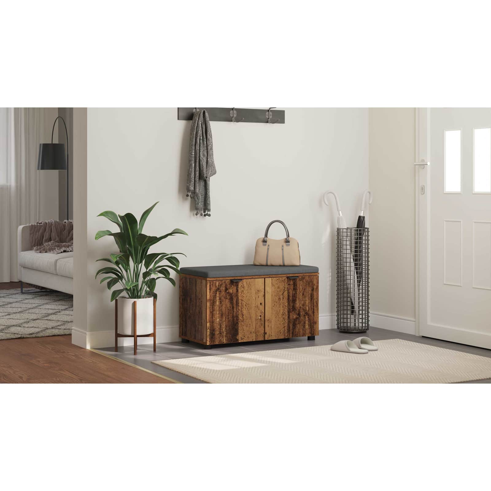 vidaXL Ławka w przedpokoju z poduszką Stare drewno 80 x 38 x 46 cm