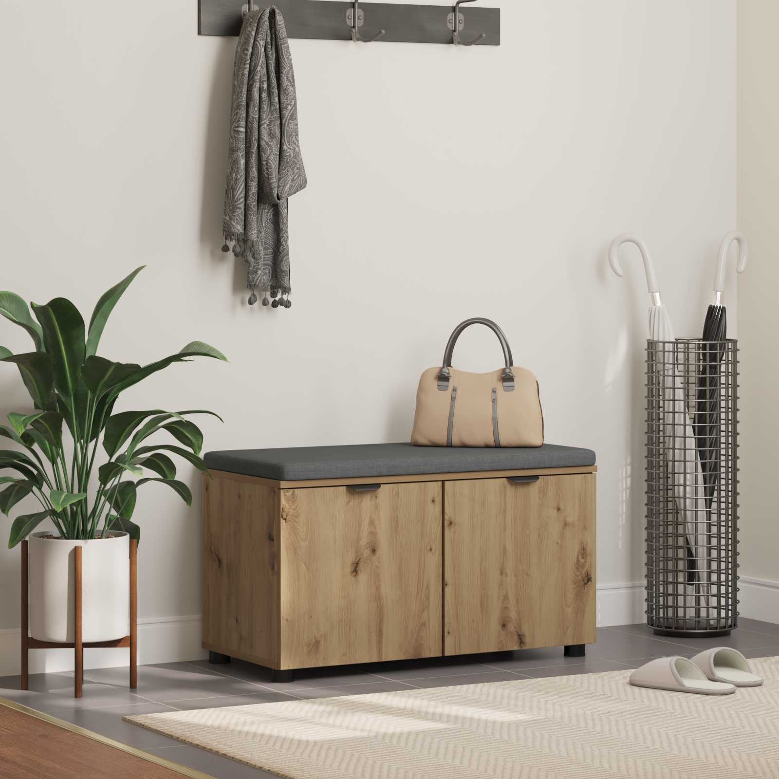 vidaXL Ławka w przedpokoju Dąb Rzemieślniczy 80 x 38 x 46 cm
