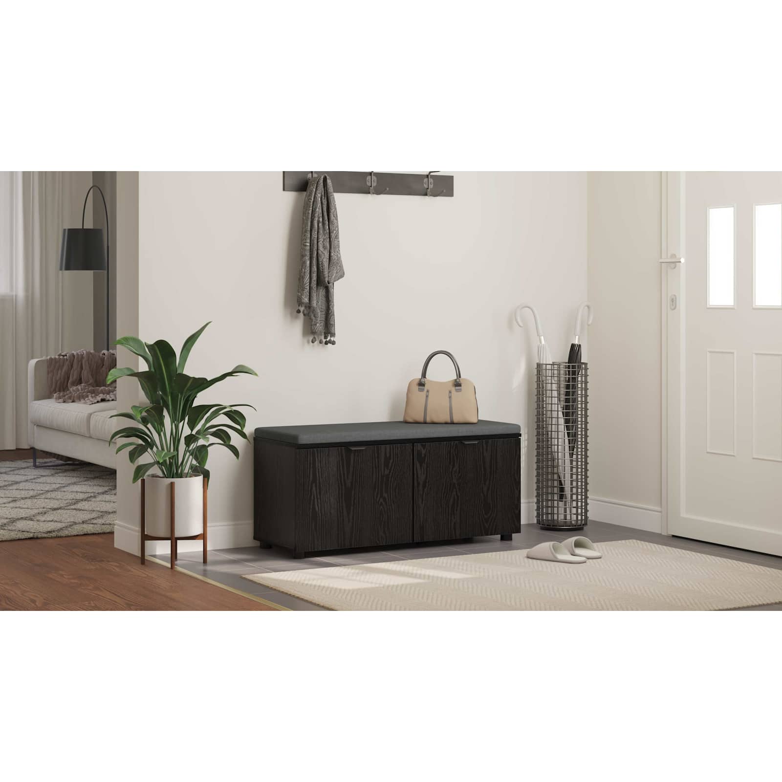 vidaXL Ławka w przedpokoju z poduszką Czarny Dąb 100 x 38 x 46 cm