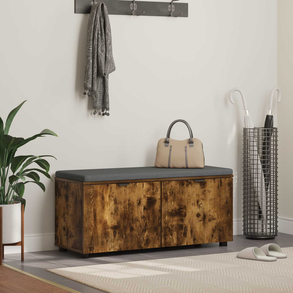 vidaXL Ławka w przedpokoju z poduszką Dąb Wędzony 100 x 38 x 46 cm