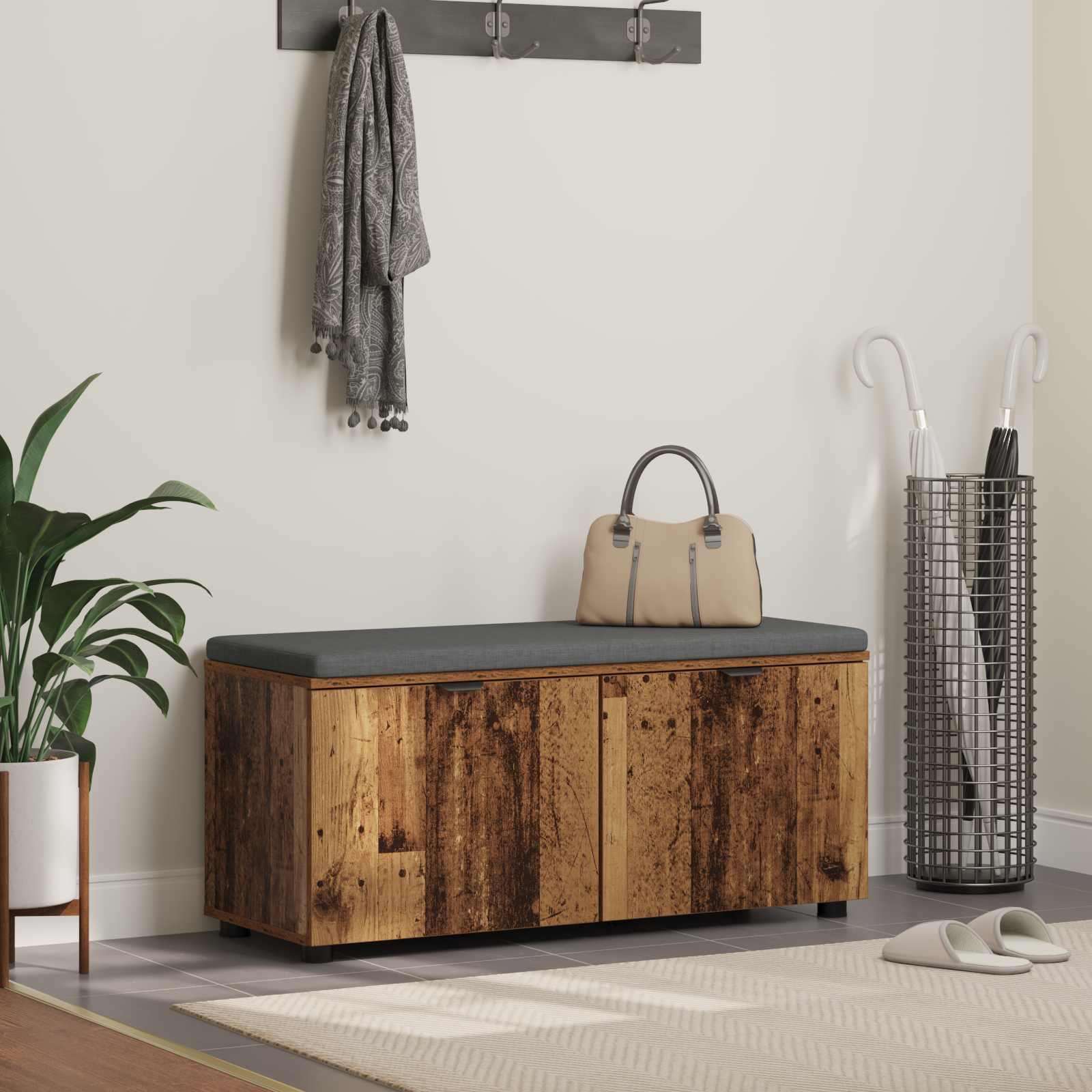 vidaXL Ławka w przedpokoju z poduszką Stare drewno 100 x 38 x 46 cm