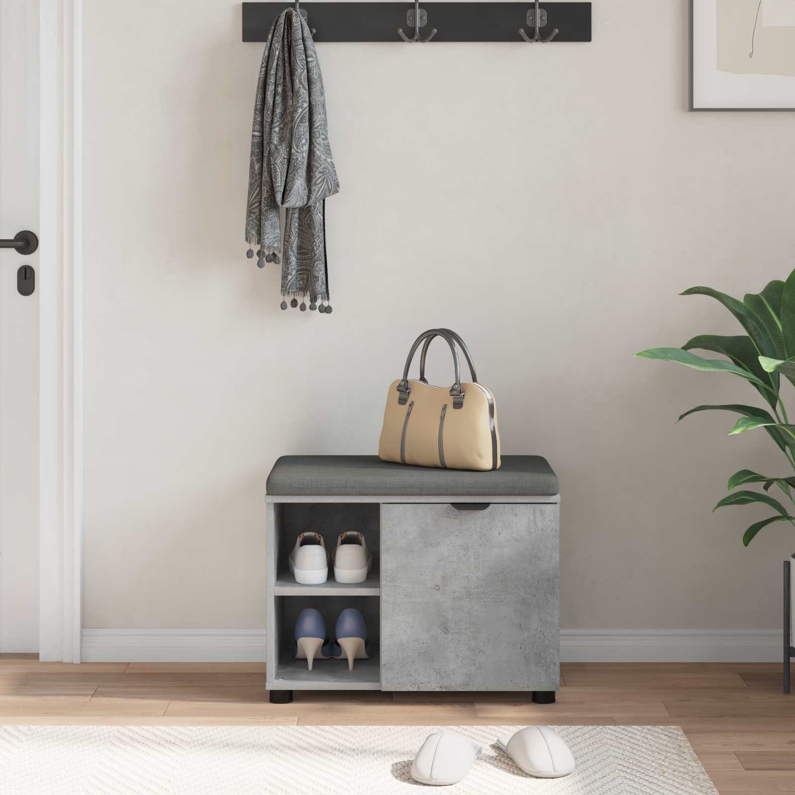 vidaXL Ławka w przedpokoju z poduszką Betonowy Szary 60 x 38 x 46 cm
