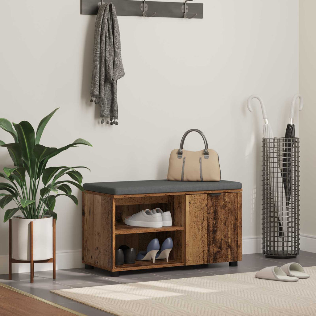vidaXL Ławka w przedpokoju z poduszką Stare drewno 80 x 38 x 46 cm