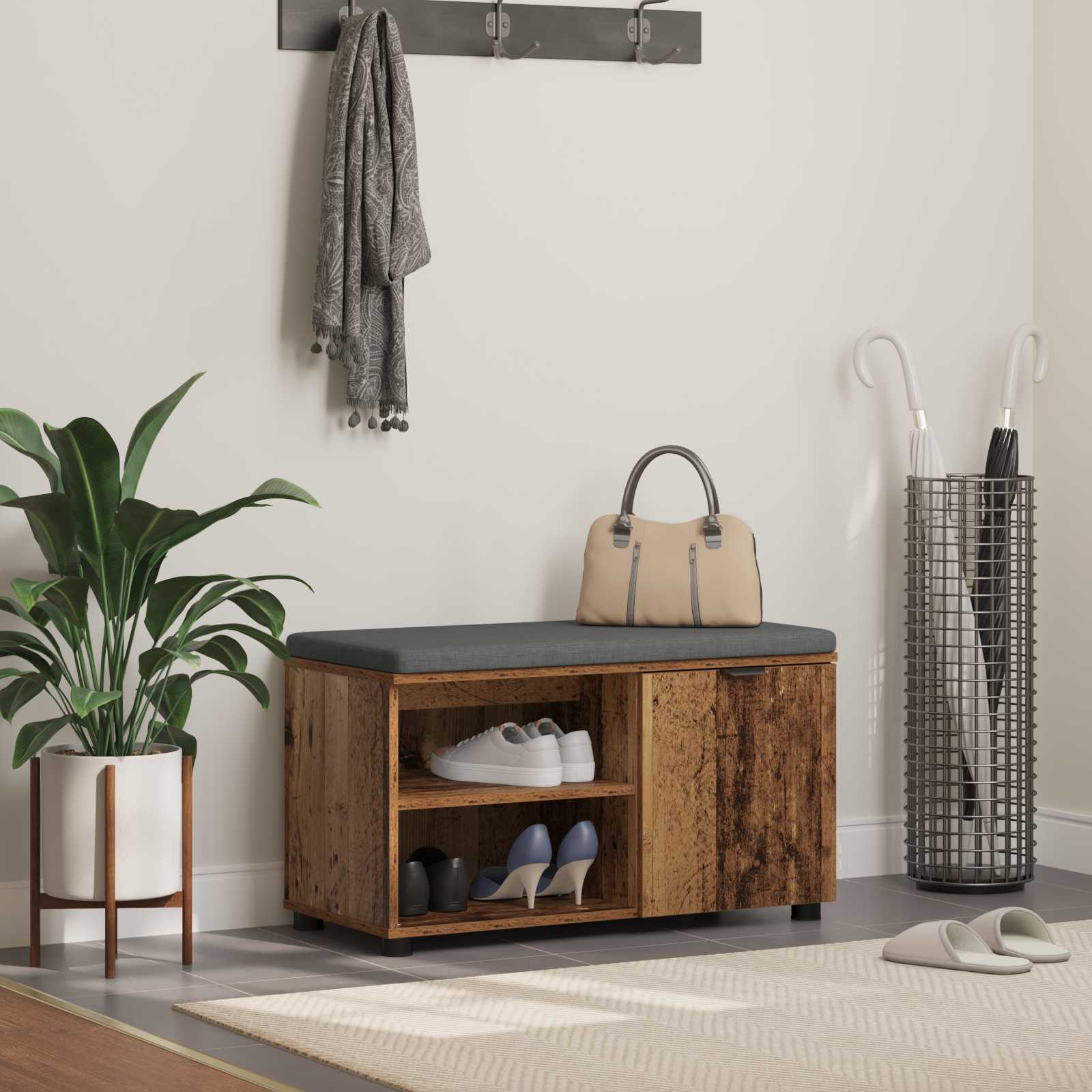 vidaXL Ławka w przedpokoju z poduszką Stare drewno 80 x 38 x 46 cm