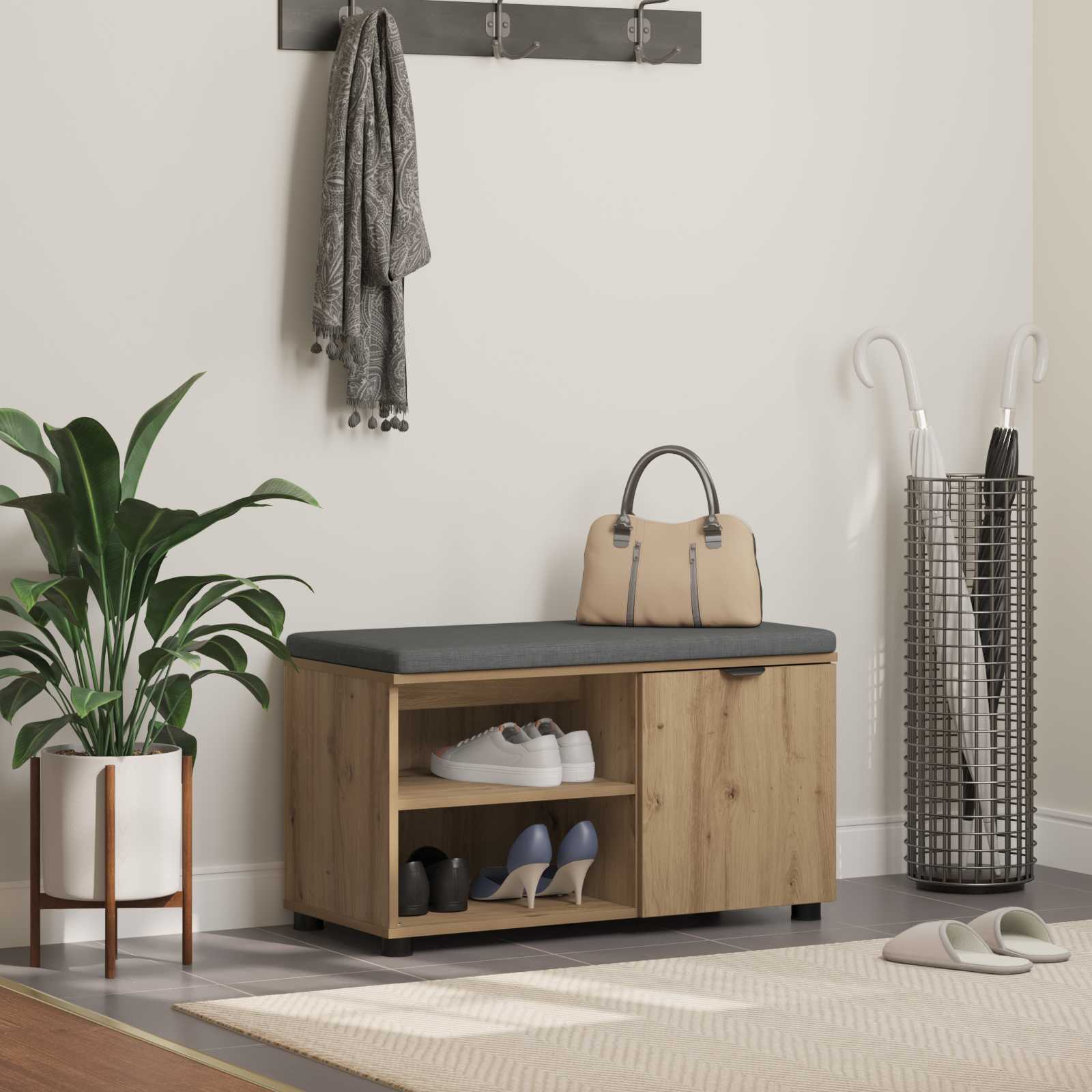 vidaXL Ławka w przedpokoju Dąb Rzemieślniczy 80 x 38 x 46 cm