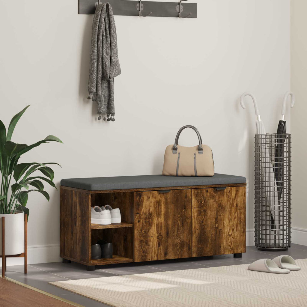 vidaXL Ławka w przedpokoju z poduszką Dąb Wędzony 100 x 38 x 46 cm