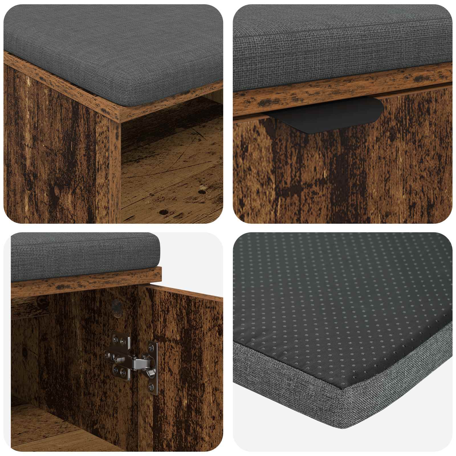 vidaXL Ławka w przedpokoju z poduszką Stare drewno 100 x 38 x 46 cm