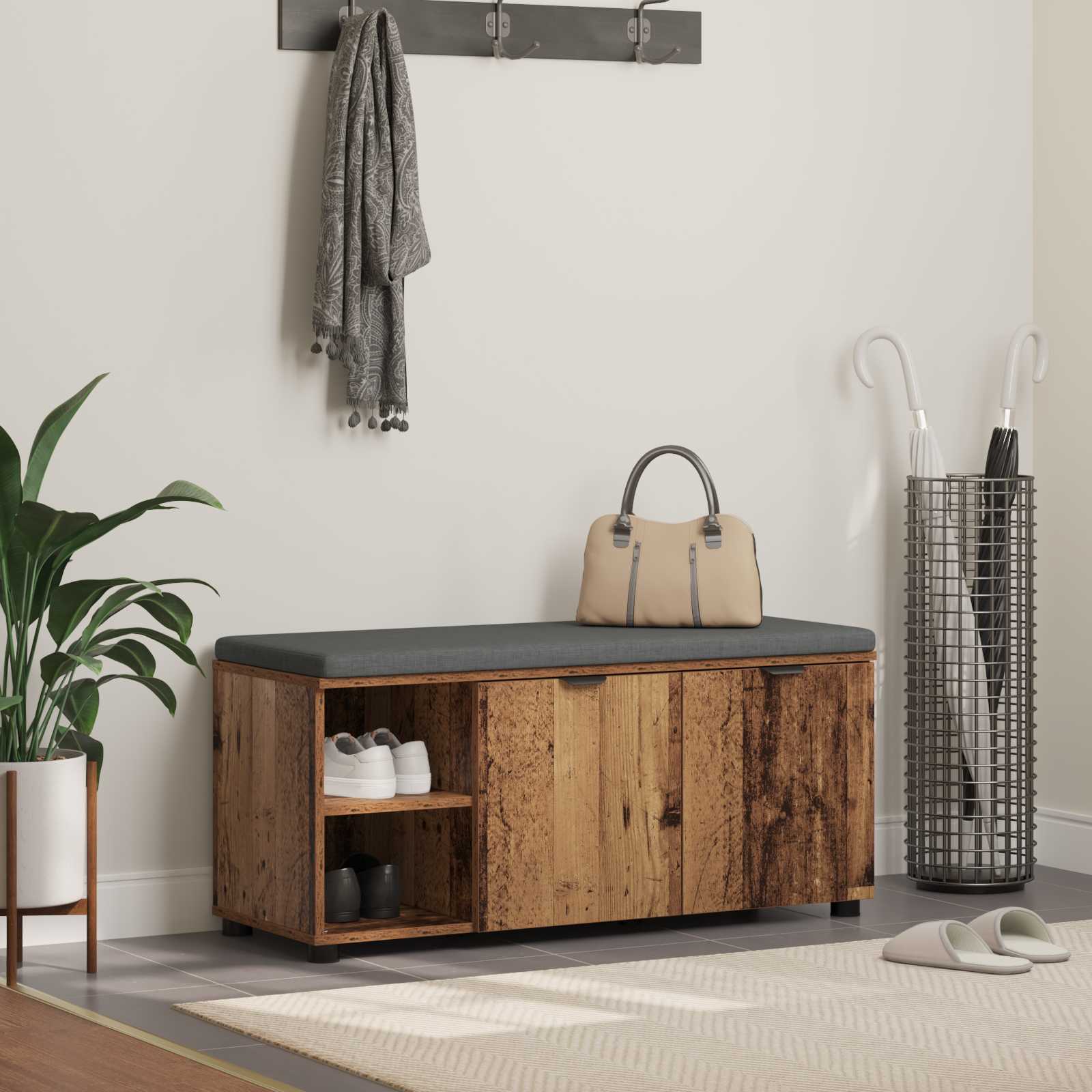 vidaXL Ławka w przedpokoju z poduszką Stare drewno 100 x 38 x 46 cm