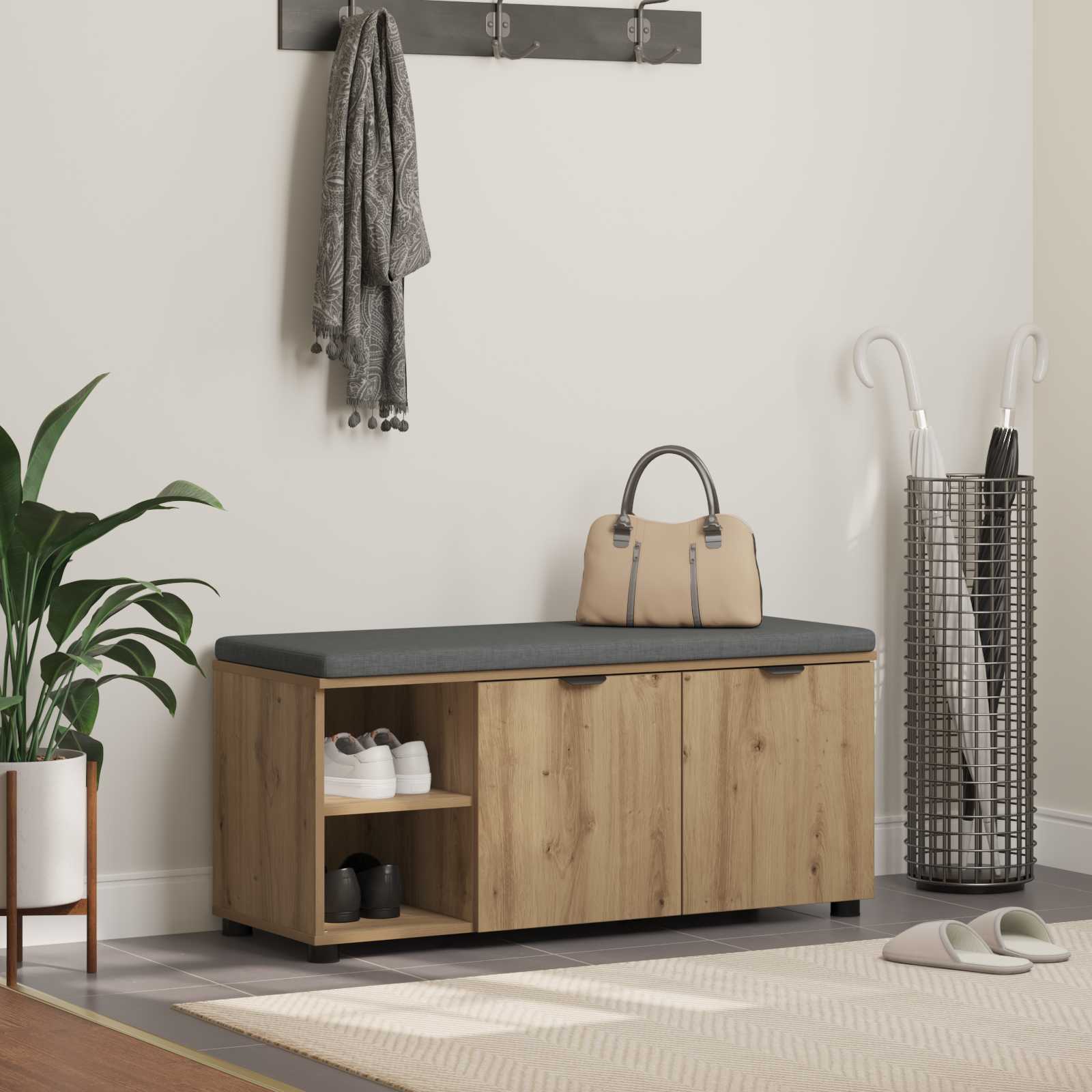 vidaXL Ławka w przedpokoju Dąb Rzemieślniczy 100 x 38 x 46 cm