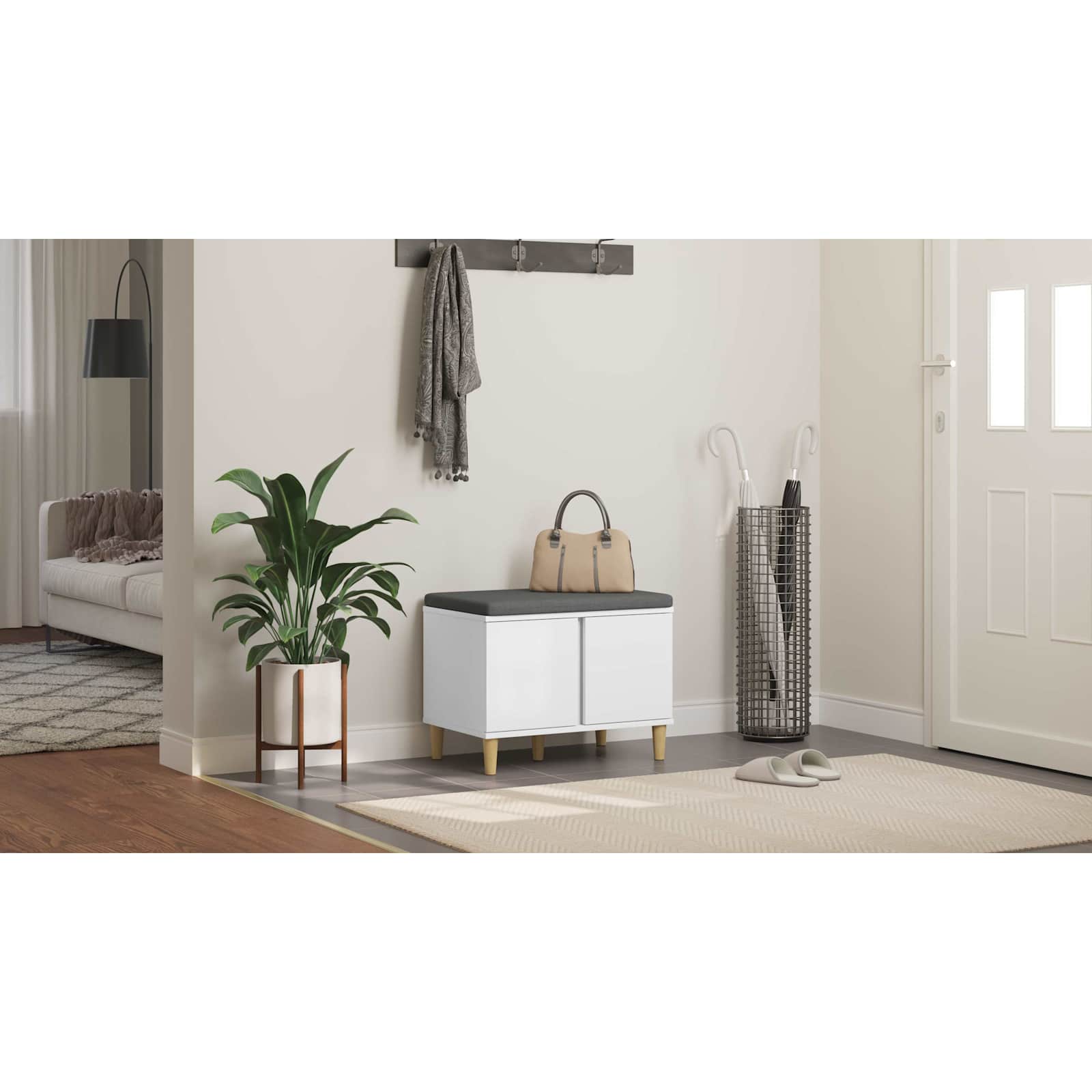 vidaXL Ławka w przedpokoju z poduszką z drzwiami Biały 60 x 38 x 46 cm