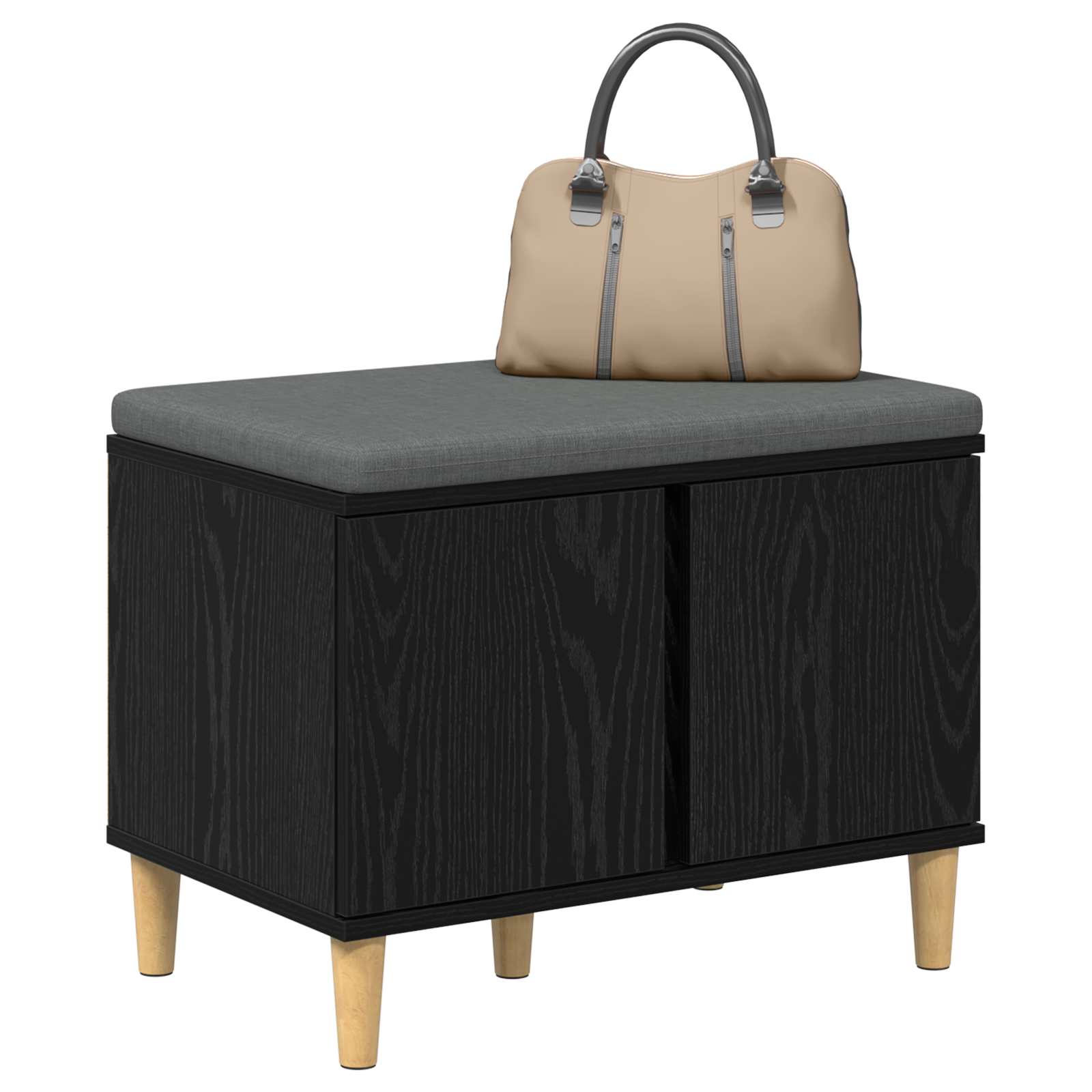 vidaXL Ławka w przedpokoju z poduszką Czarny Dąb 60 x 38 x 46 cm
