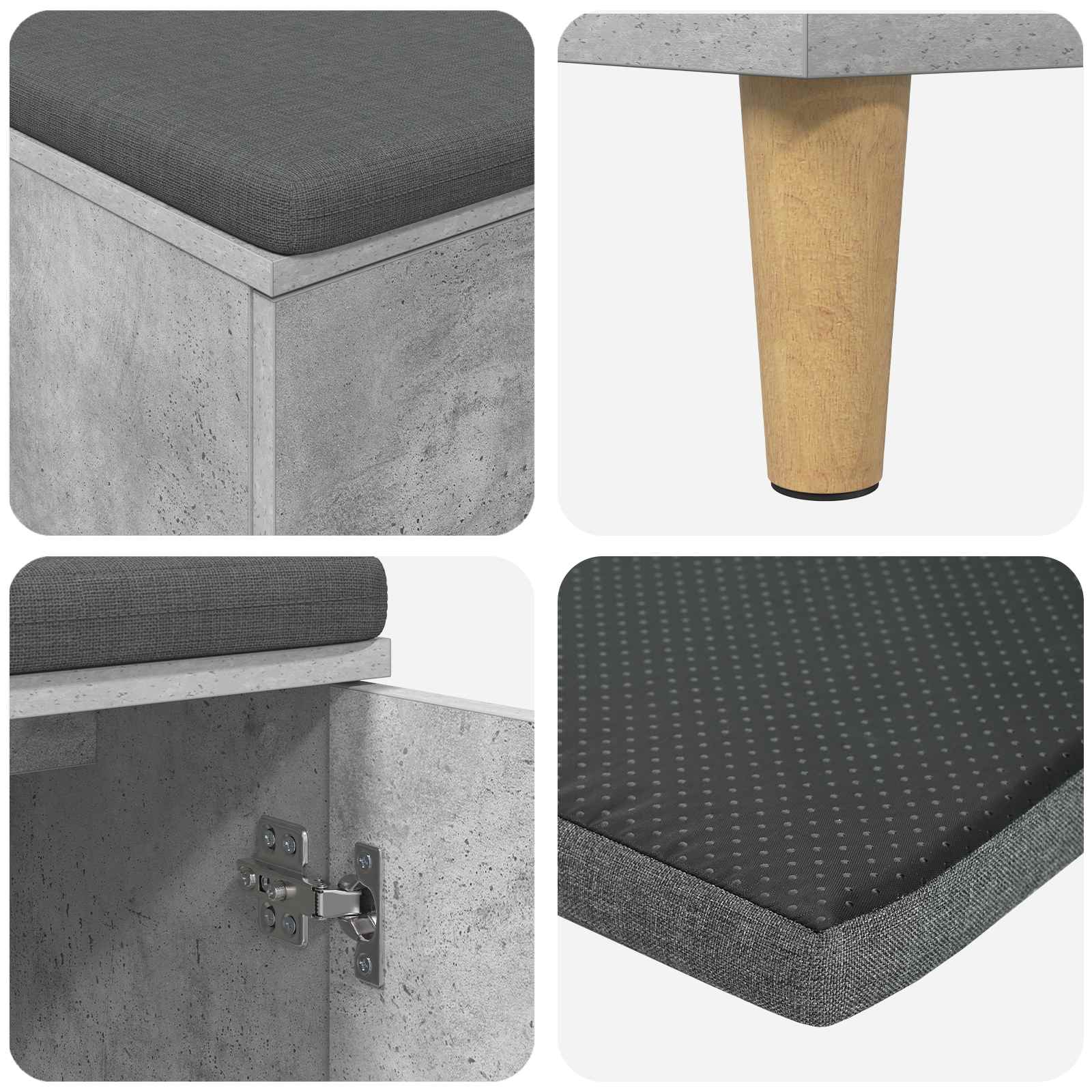 vidaXL Ławka w przedpokoju z poduszką Betonowy Szary 60 x 38 x 46 cm