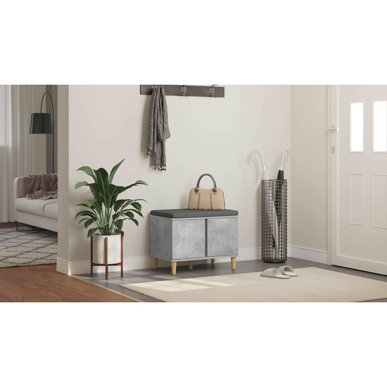 vidaXL Ławka w przedpokoju z poduszką Betonowy Szary 60 x 38 x 46 cm