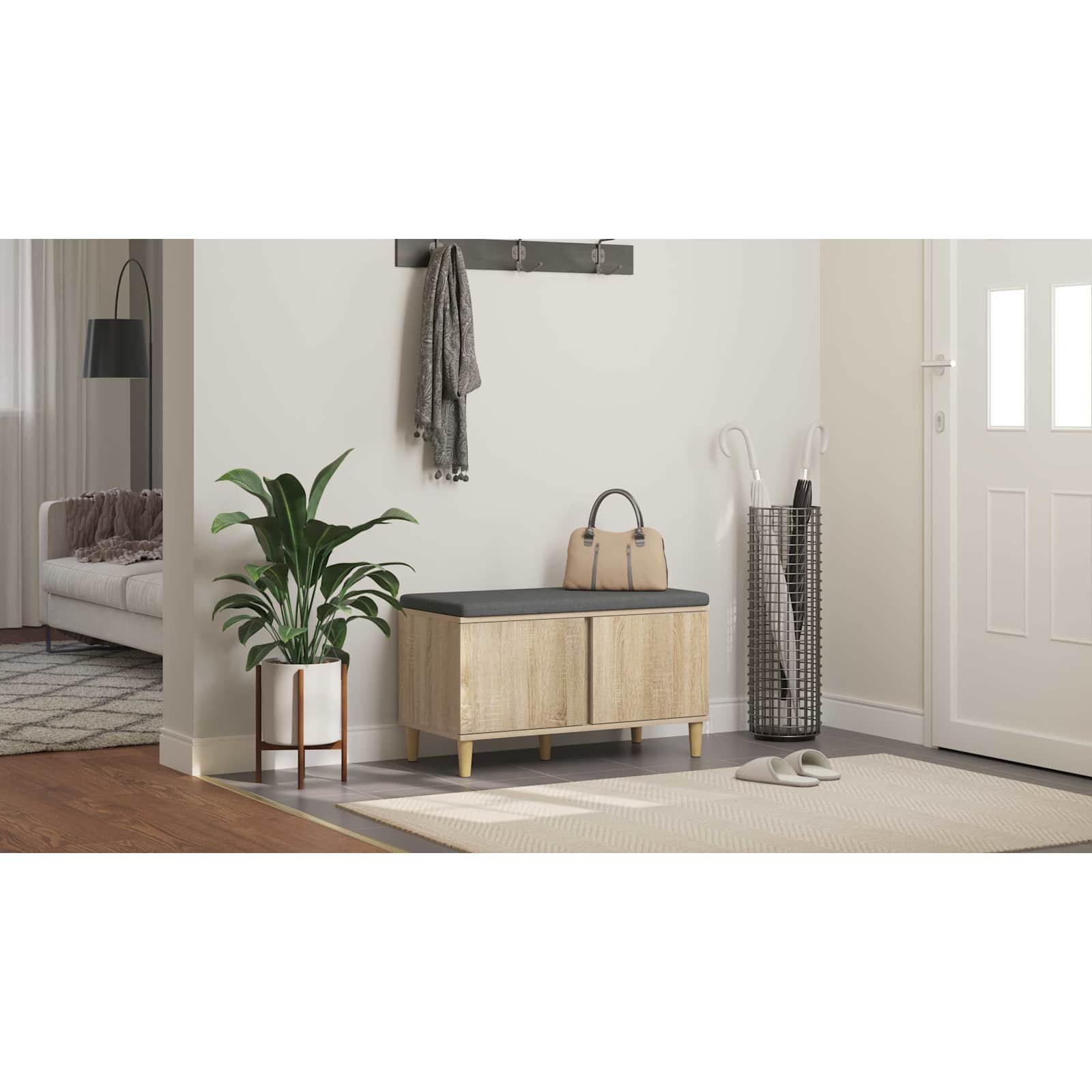 vidaXL Ławka w przedpokoju z poduszką Dąb Sonoma 80 x 38 x 46 cm