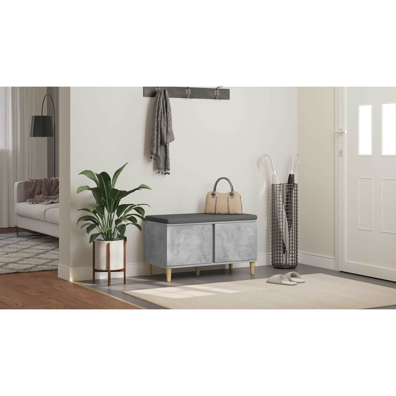 vidaXL Ławka w przedpokoju z poduszką Betonowy Szary 80 x 38 x 46 cm