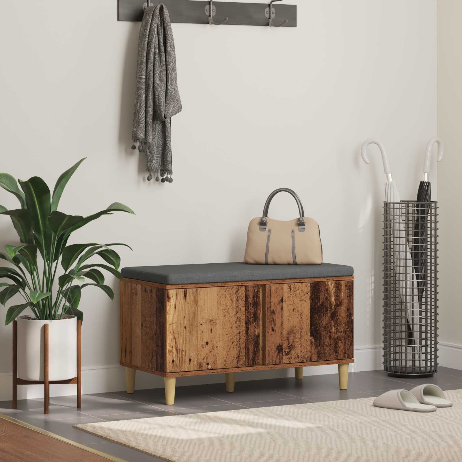 vidaXL Ławka w przedpokoju z poduszką Stare drewno 80 x 38 x 46 cm