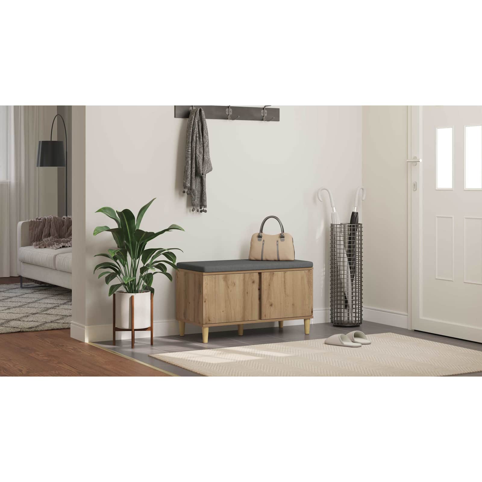 vidaXL Ławka w przedpokoju Dąb Rzemieślniczy 80 x 38 x 46 cm
