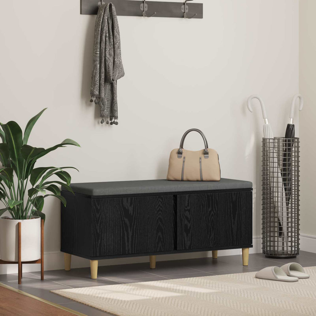 vidaXL Ławka w przedpokoju z poduszką Czarny Dąb 100 x 38 x 46 cm