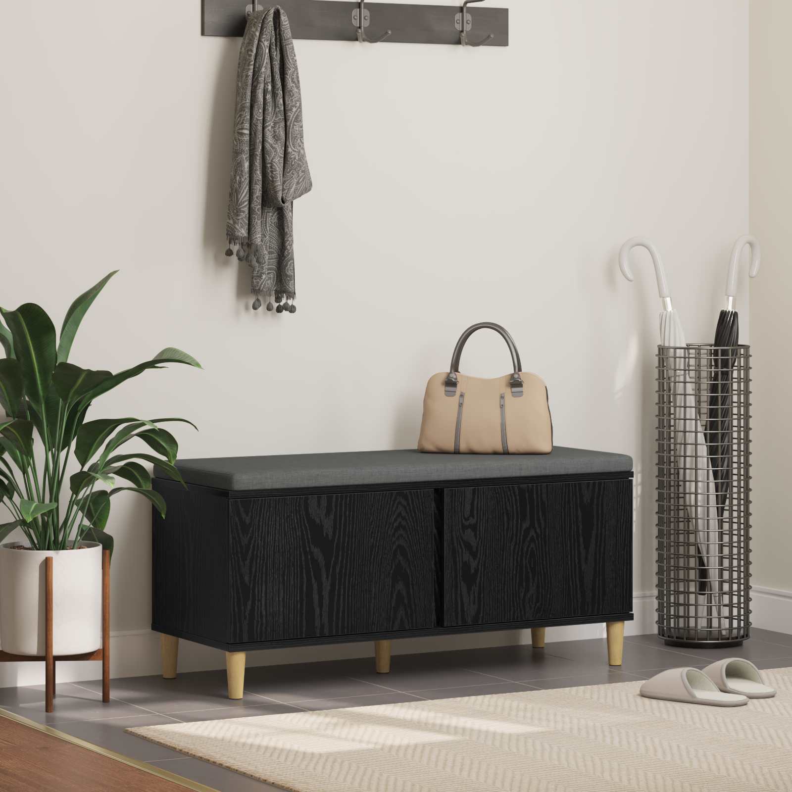 vidaXL Ławka w przedpokoju z poduszką Czarny Dąb 100 x 38 x 46 cm