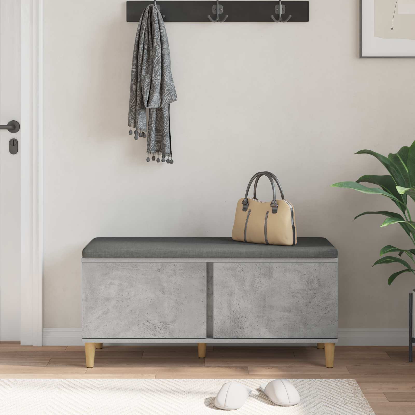 vidaXL Ławka w przedpokoju z poduszką Betonowy Szary 100 x 38 x 46 cm