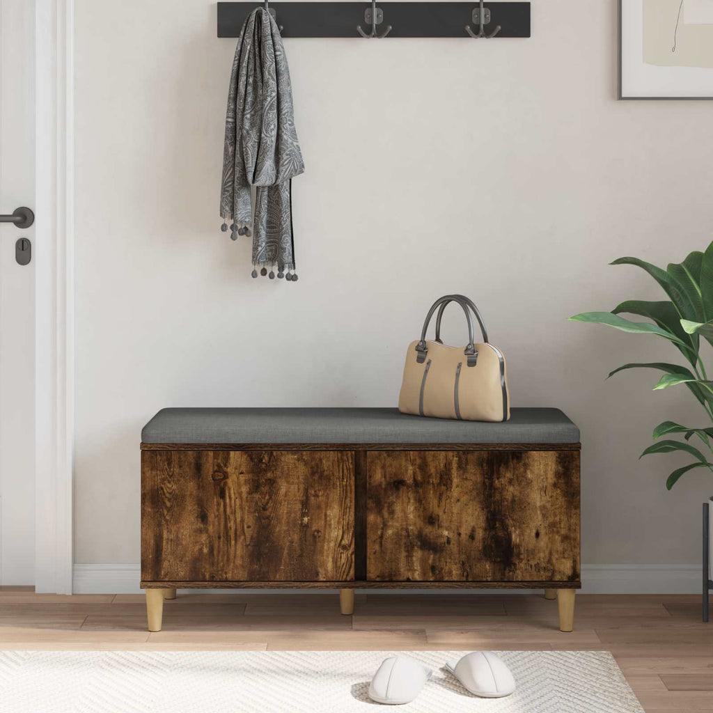 vidaXL Ławka w przedpokoju z poduszką Dąb Wędzony 100 x 38 x 46 cm