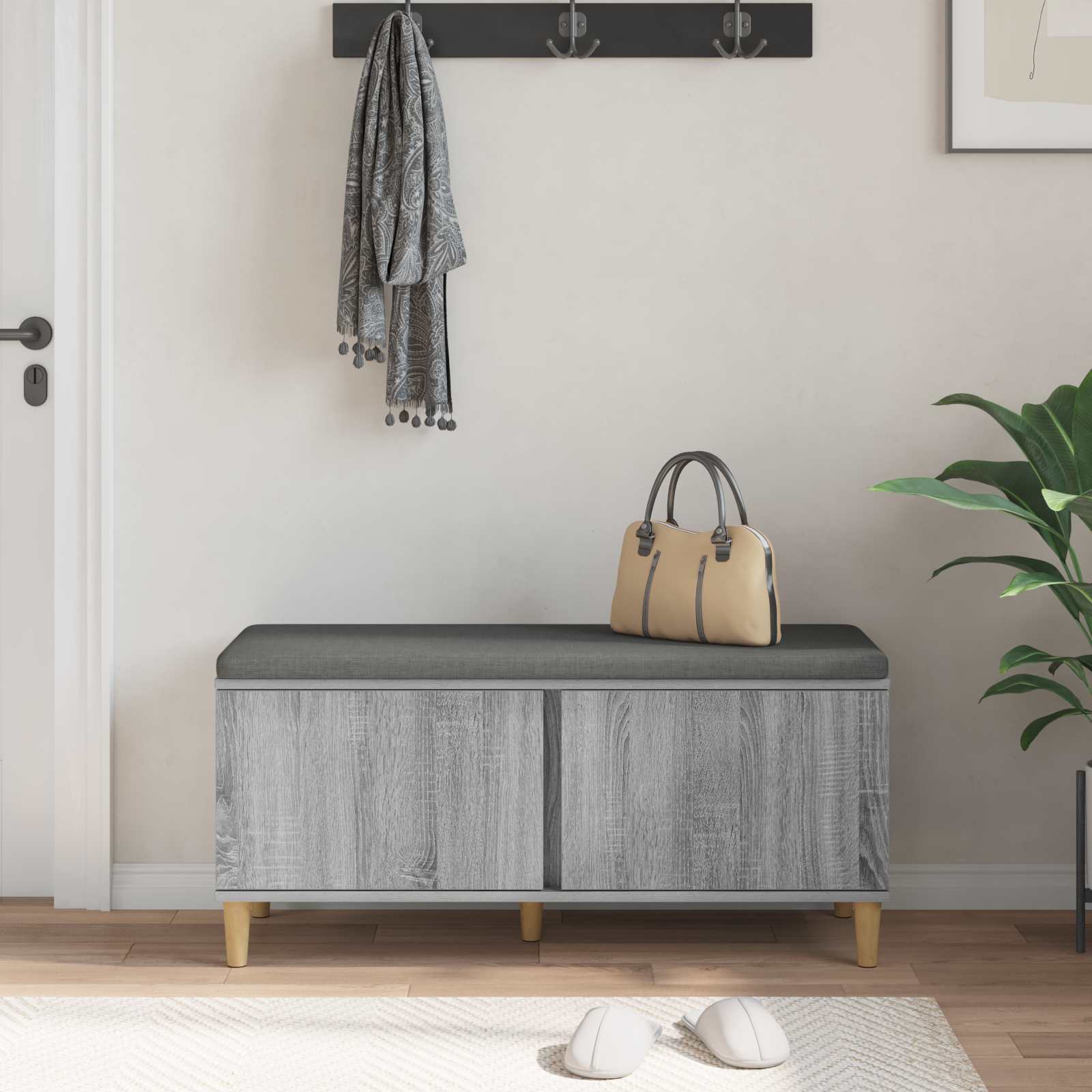 vidaXL Ławka w przedpokoju z poduszką Szary Sonoma 100 x 38 x 46 cm