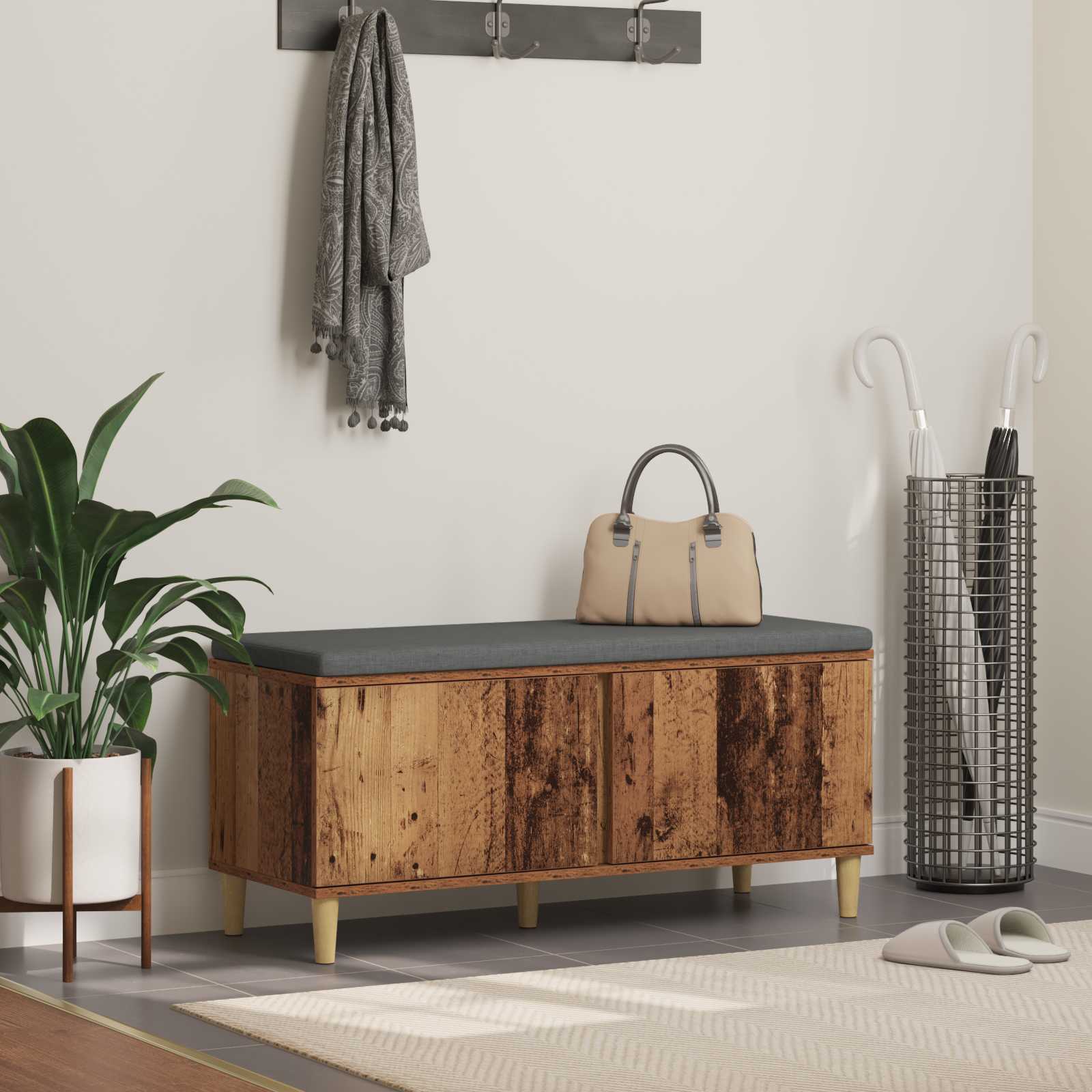 vidaXL Ławka w przedpokoju z poduszką Stare drewno 100 x 38 x 46 cm