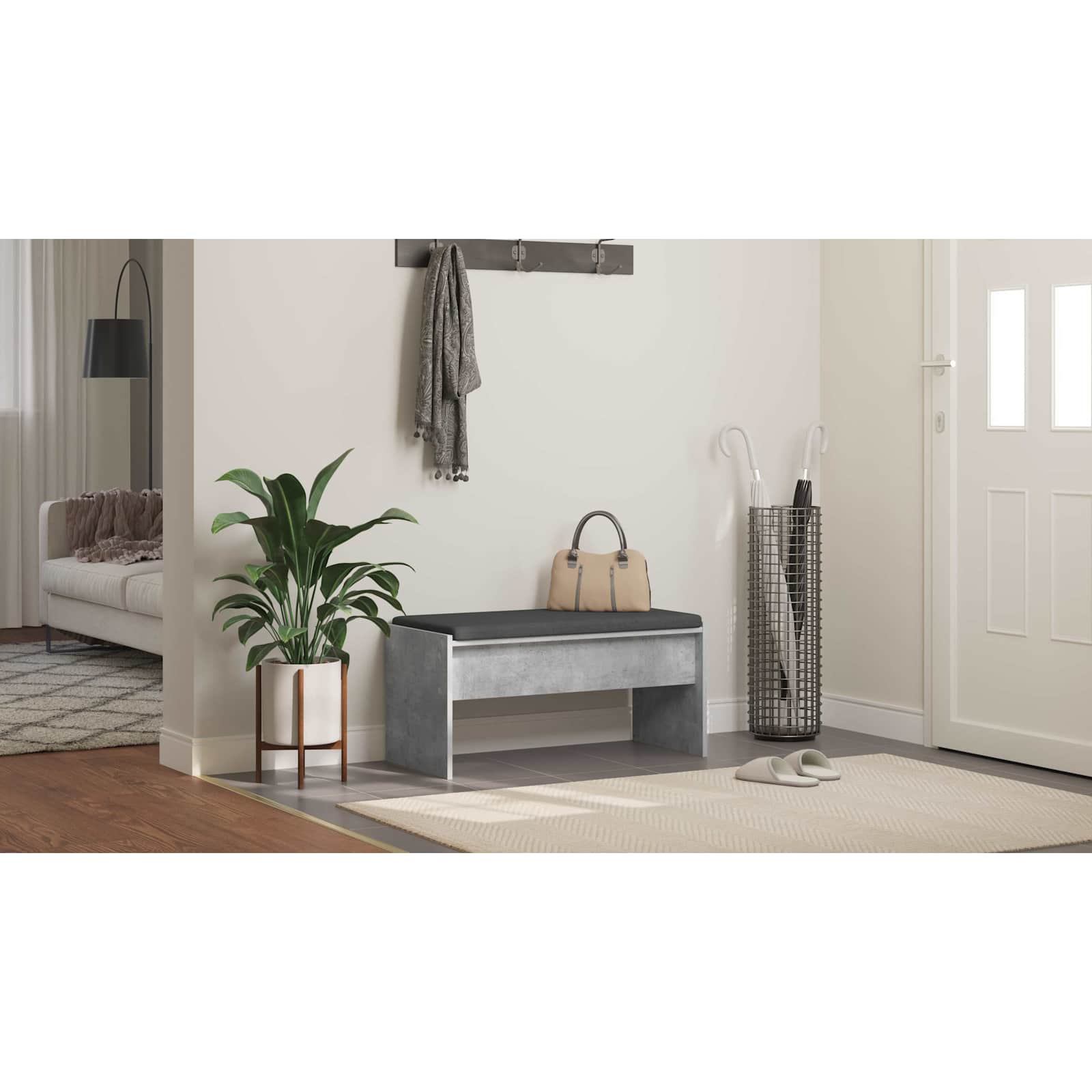 vidaXL Ławka w przedpokoju z poduszką Betonowy szary 83 x 38 x 40 cm