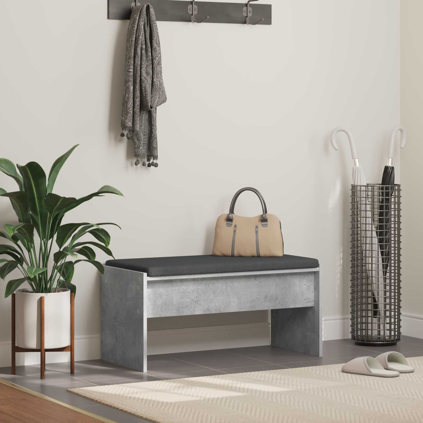 vidaXL Ławka w przedpokoju z poduszką Betonowy szary 83 x 38 x 40 cm