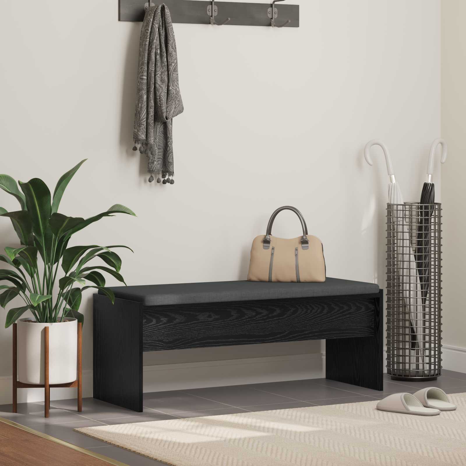 vidaXL Ławka w przedpokoju z poduszką Czarny Dąb 103 x 38 x 40 cm