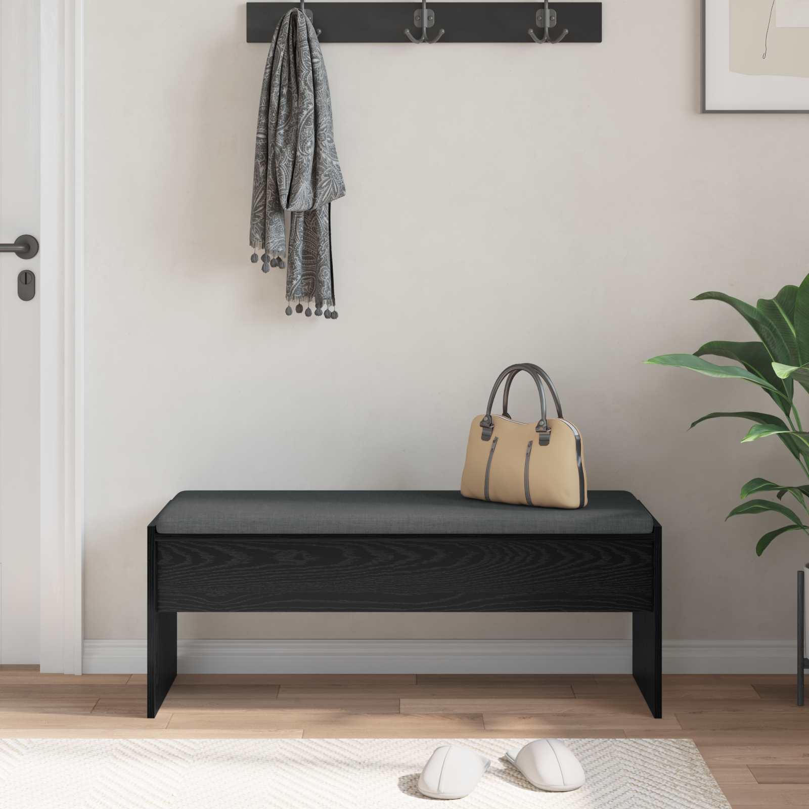 vidaXL Ławka w przedpokoju z poduszką Czarny Dąb 103 x 38 x 40 cm