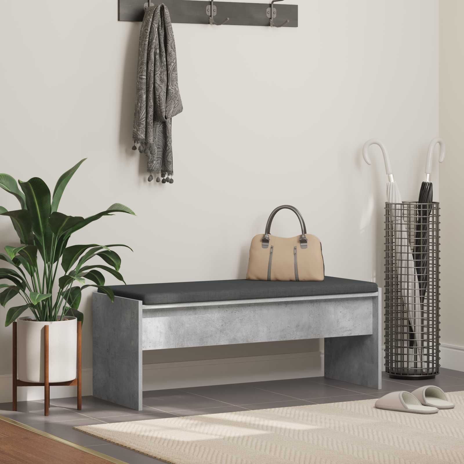 vidaXL Ławka w przedpokoju z poduszką Betonowy szary 103 x 38 x 40 cm