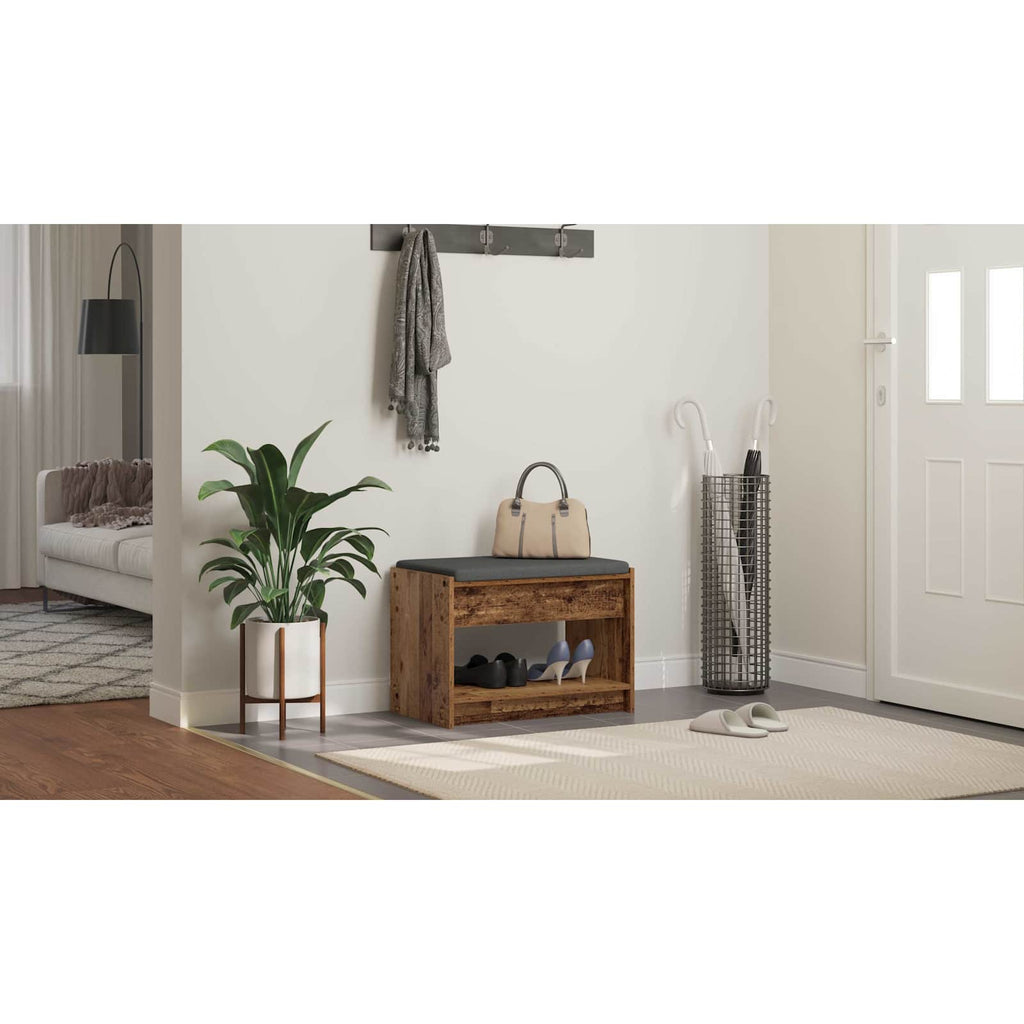 vidaXL Ławka w przedpokoju z poduszką Stare drewno 63 x 38 x 45 cm