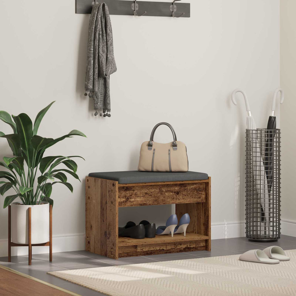 vidaXL Ławka w przedpokoju z poduszką Stare drewno 63 x 38 x 45 cm
