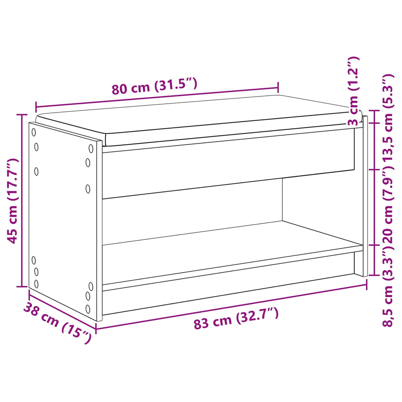 vidaXL Ławka w przedpokoju z poduszką z półką Biały 83 x 38 x 45 cm