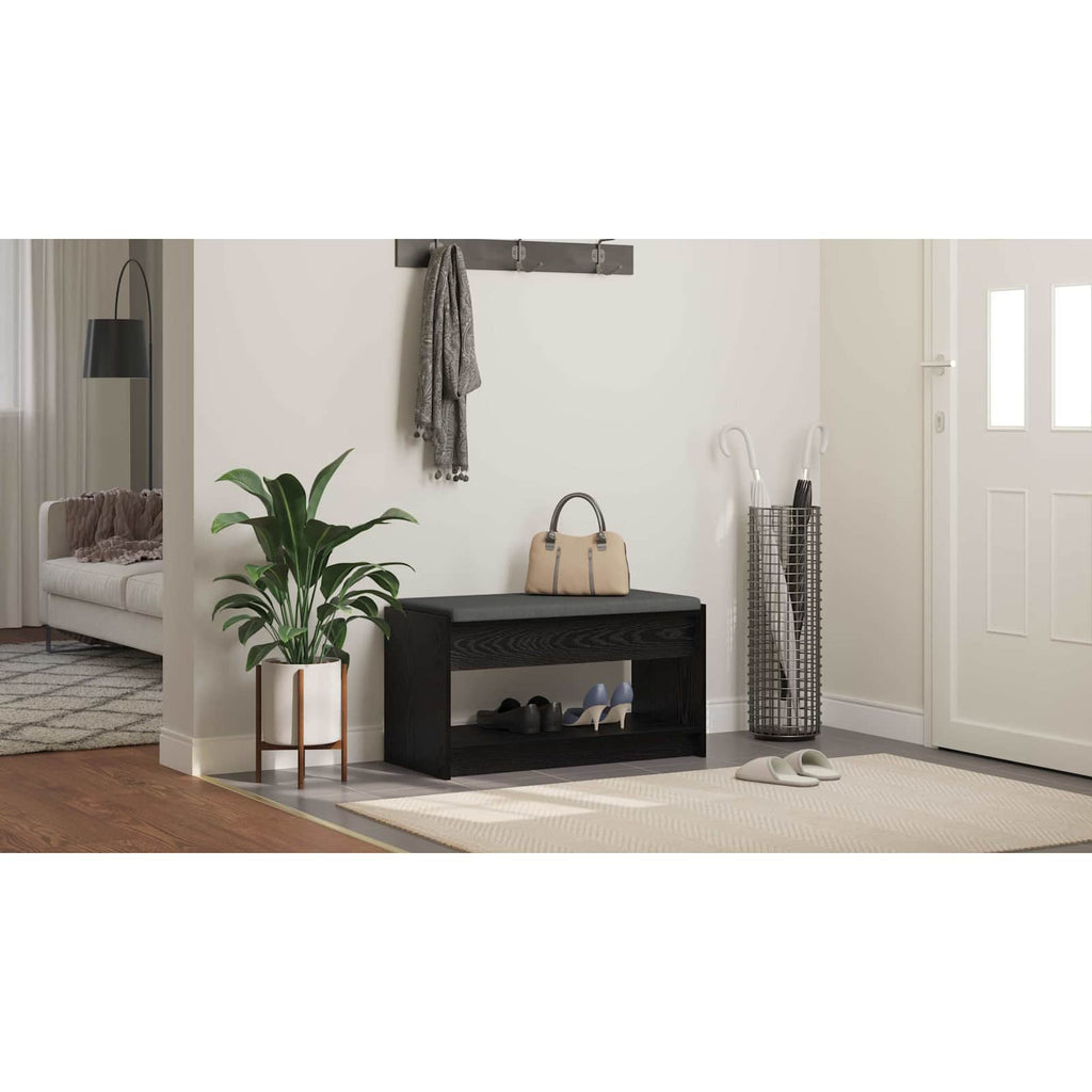 vidaXL Ławka w przedpokoju z poduszką Czarny Dąb 83 x 38 x 45 cm