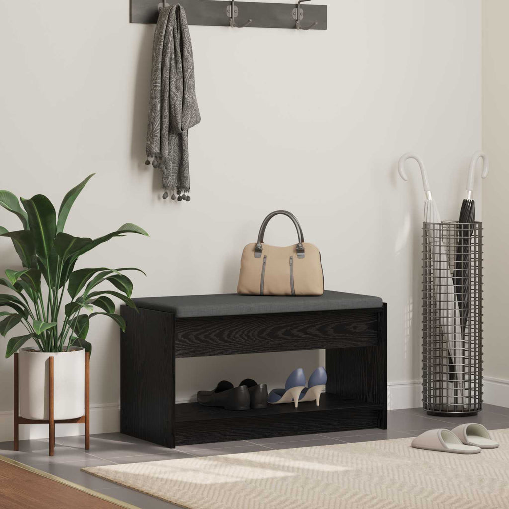 vidaXL Ławka w przedpokoju z poduszką Czarny Dąb 83 x 38 x 45 cm